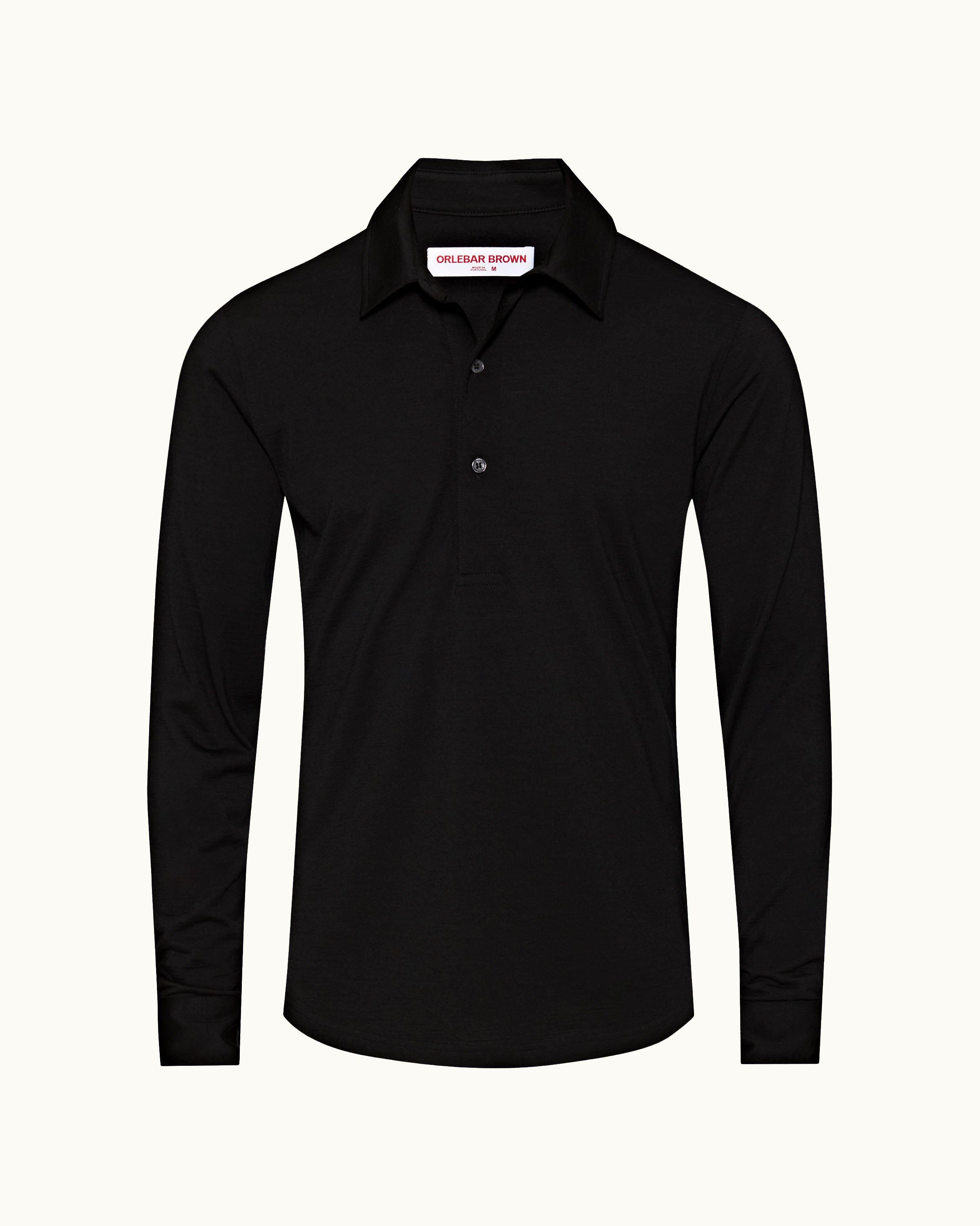 Sebastian Merino - Black Tailored Fit Long-Sleeve Italian Merino Polo Shirt