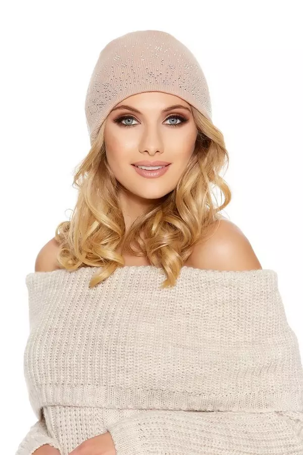 Taupe Diamante Detail Knitted Hat