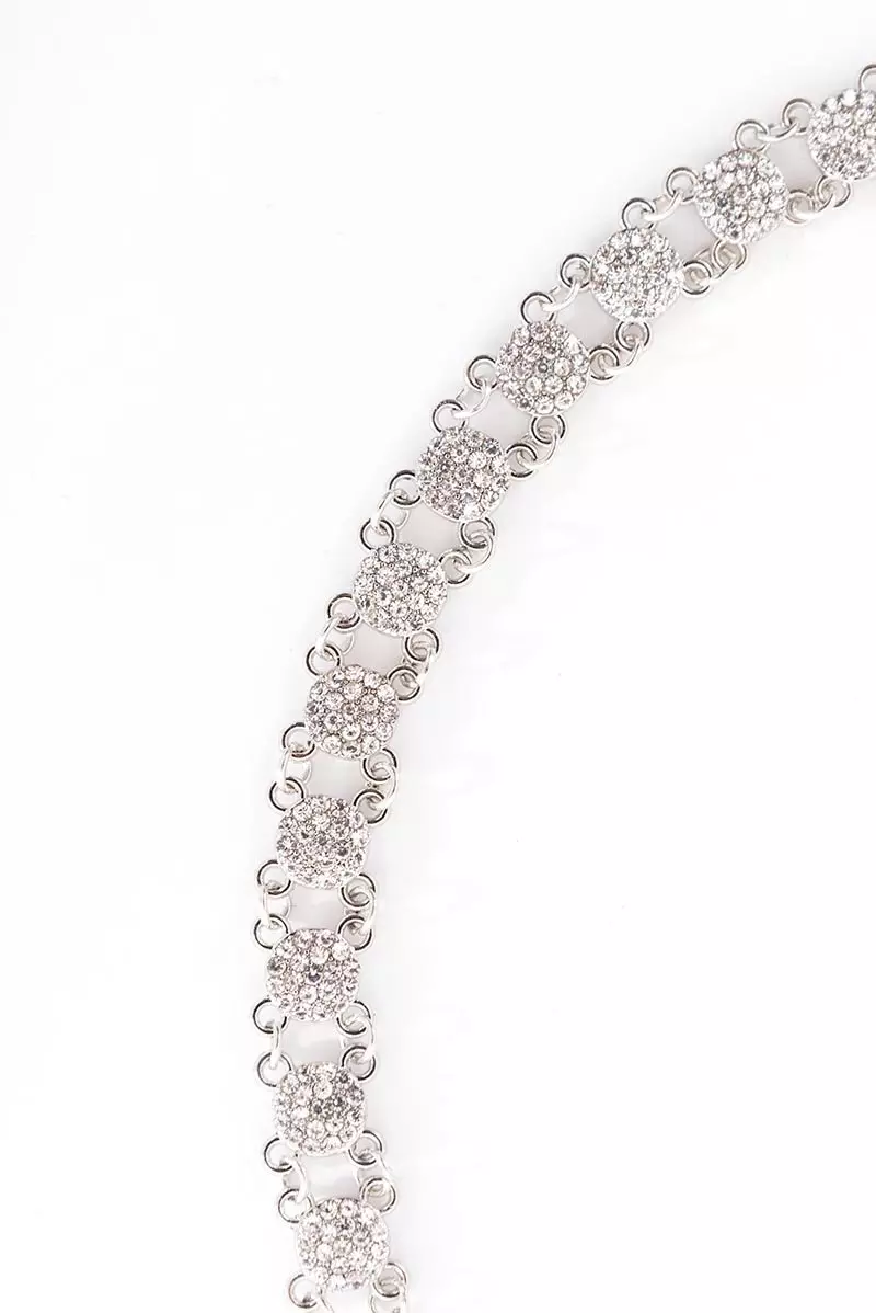 Silver Diamante Circle Choker