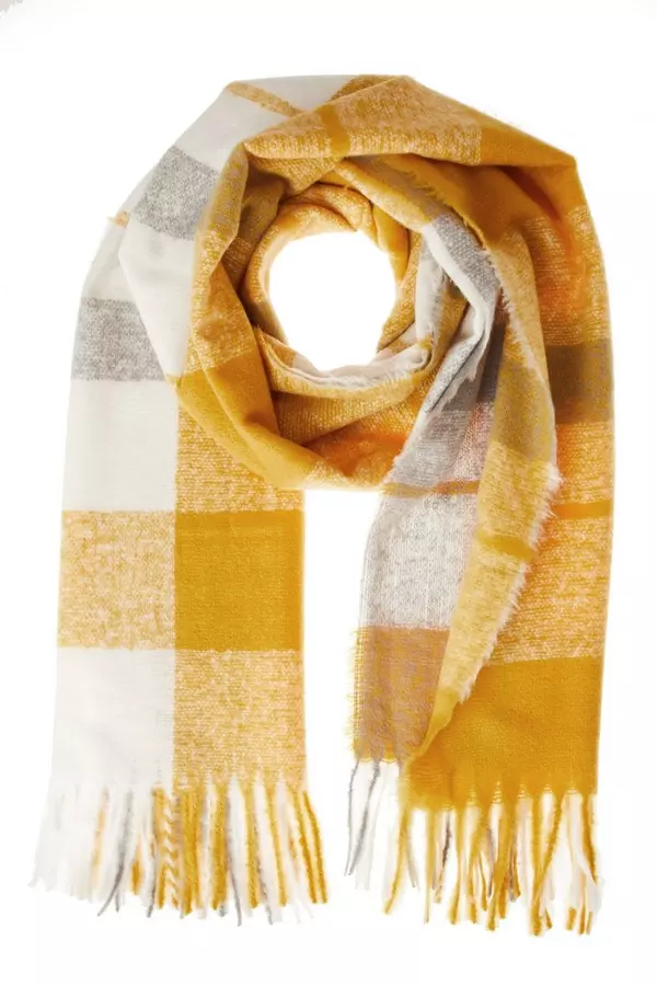 Mustard Knitted Check Scarf