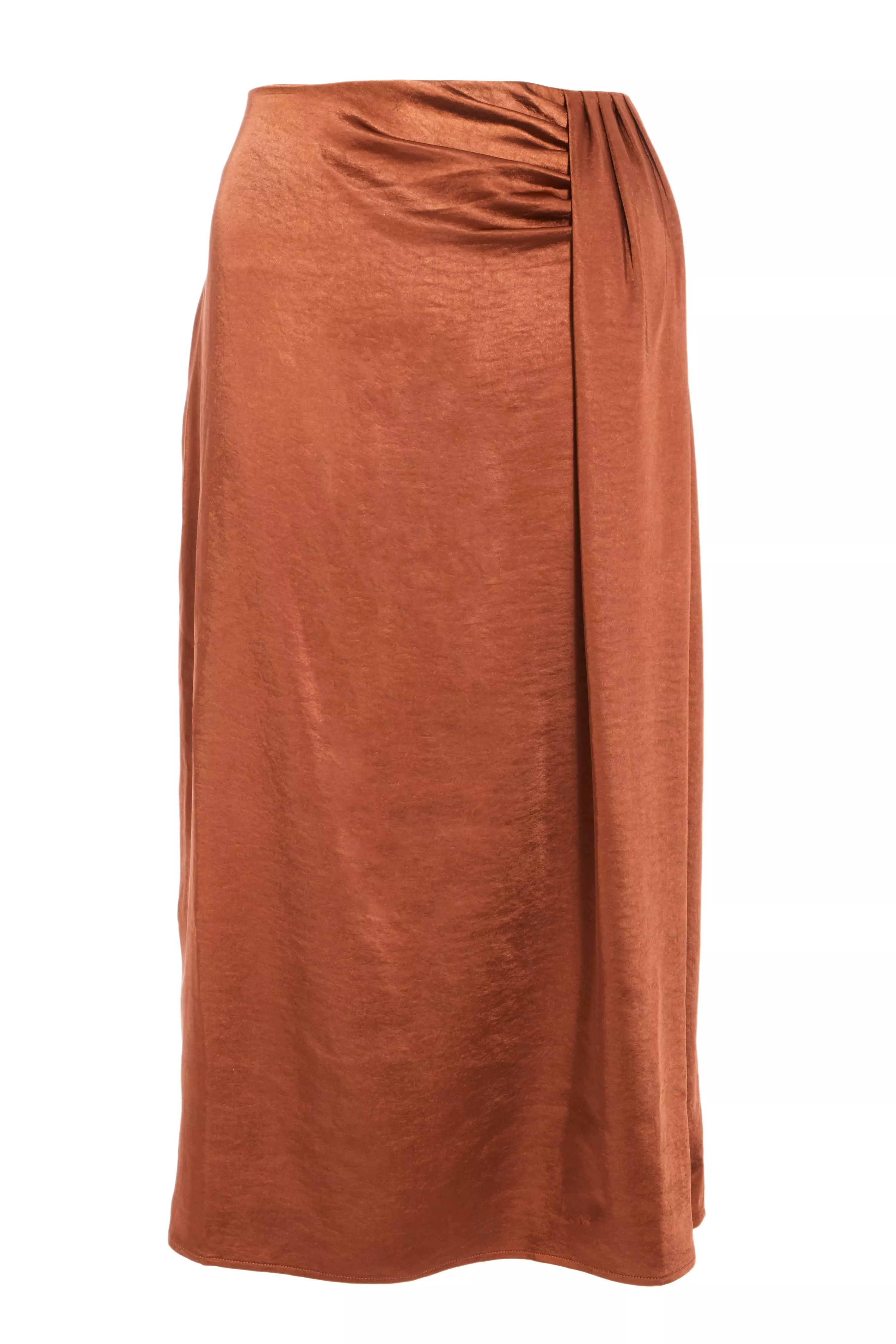 Rust Satin Split Midi Skirt QUIZ Clothing