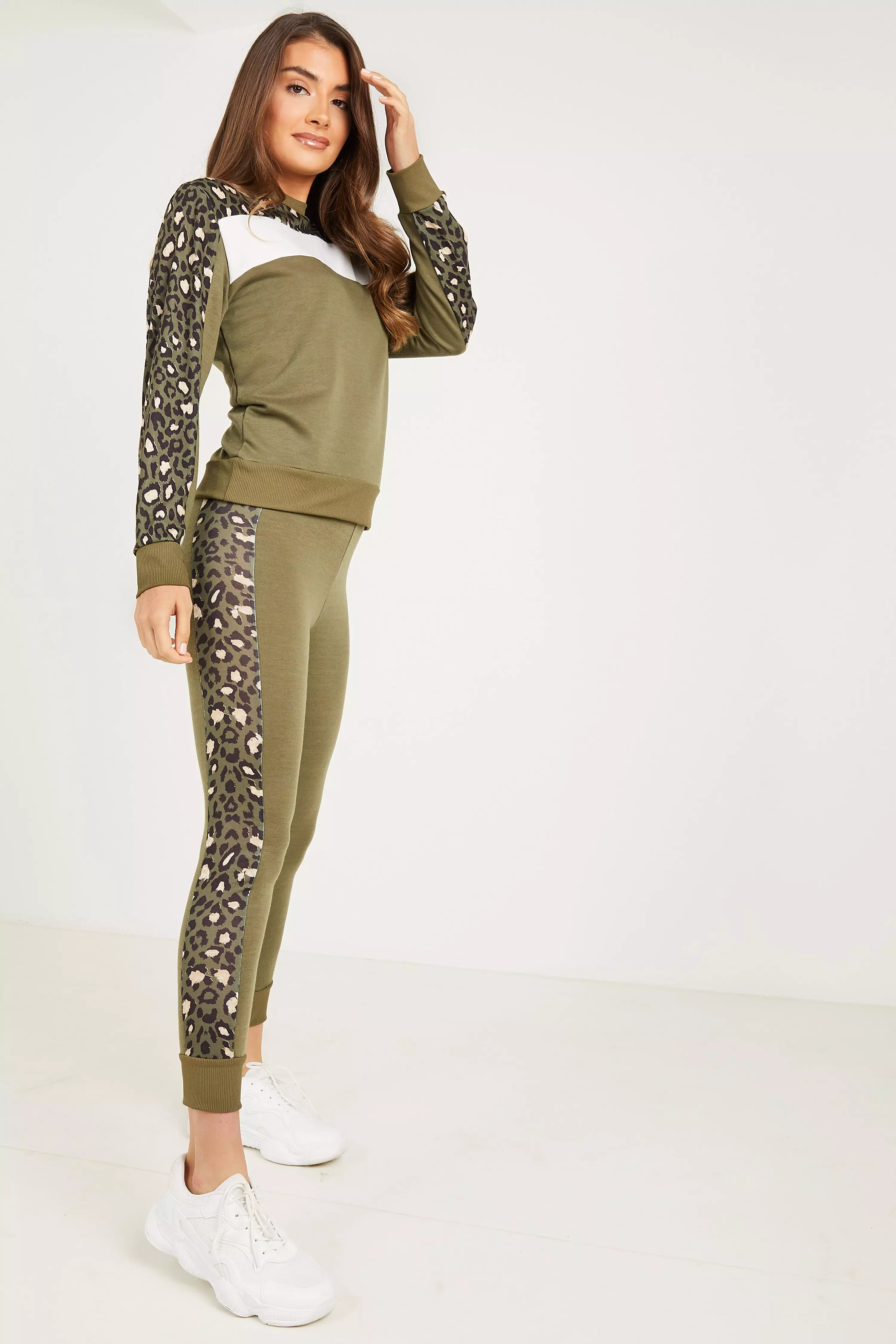 Leopard print stripe clearance leggings