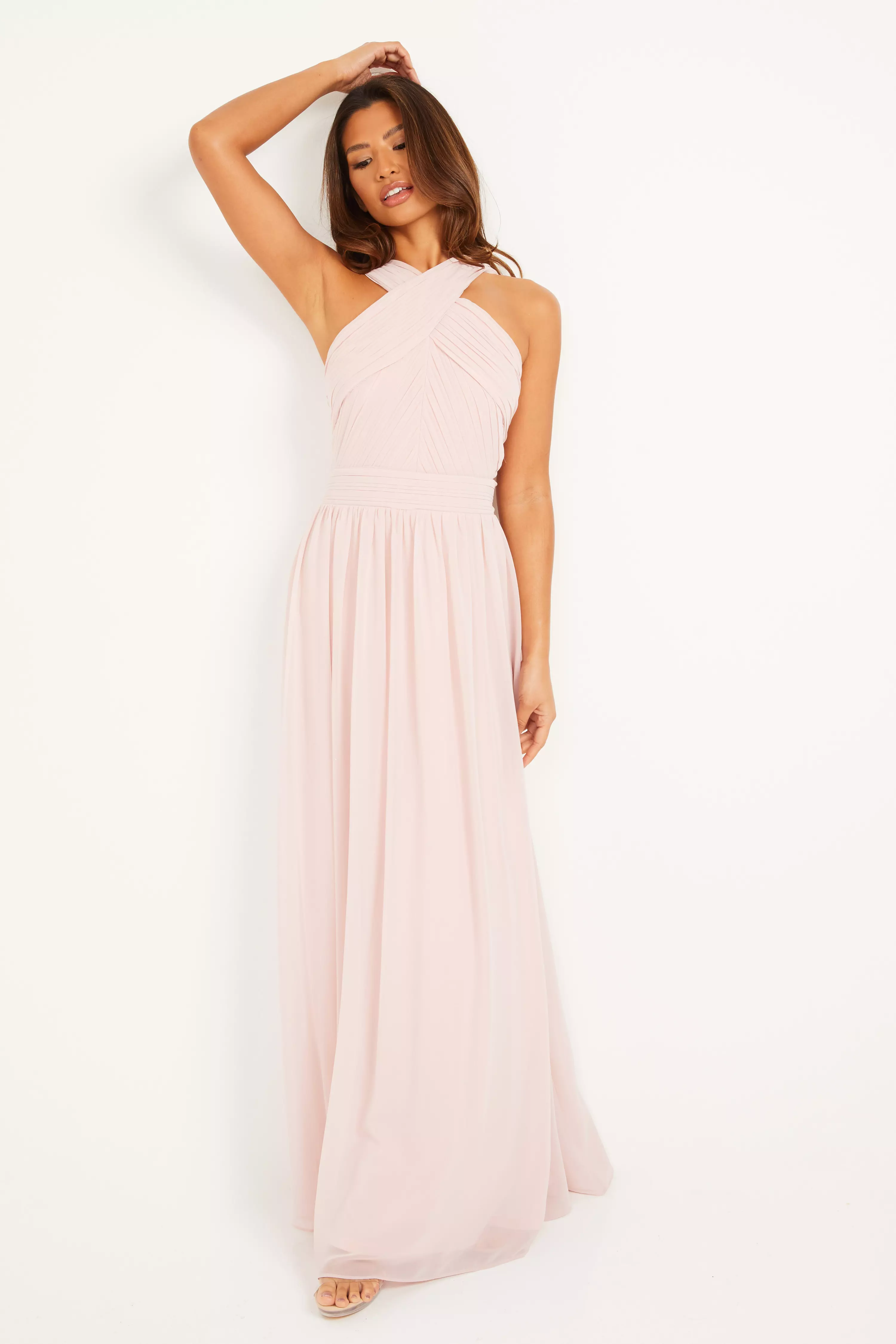 Pink Chiffon Cross Front Maxi Dress