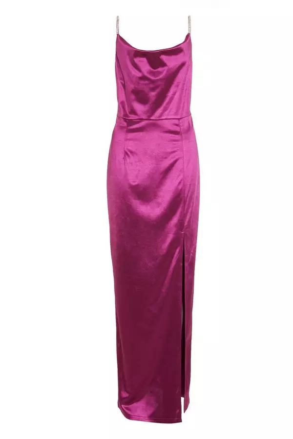 Pink Satin Cowl Neck Maxi Dress