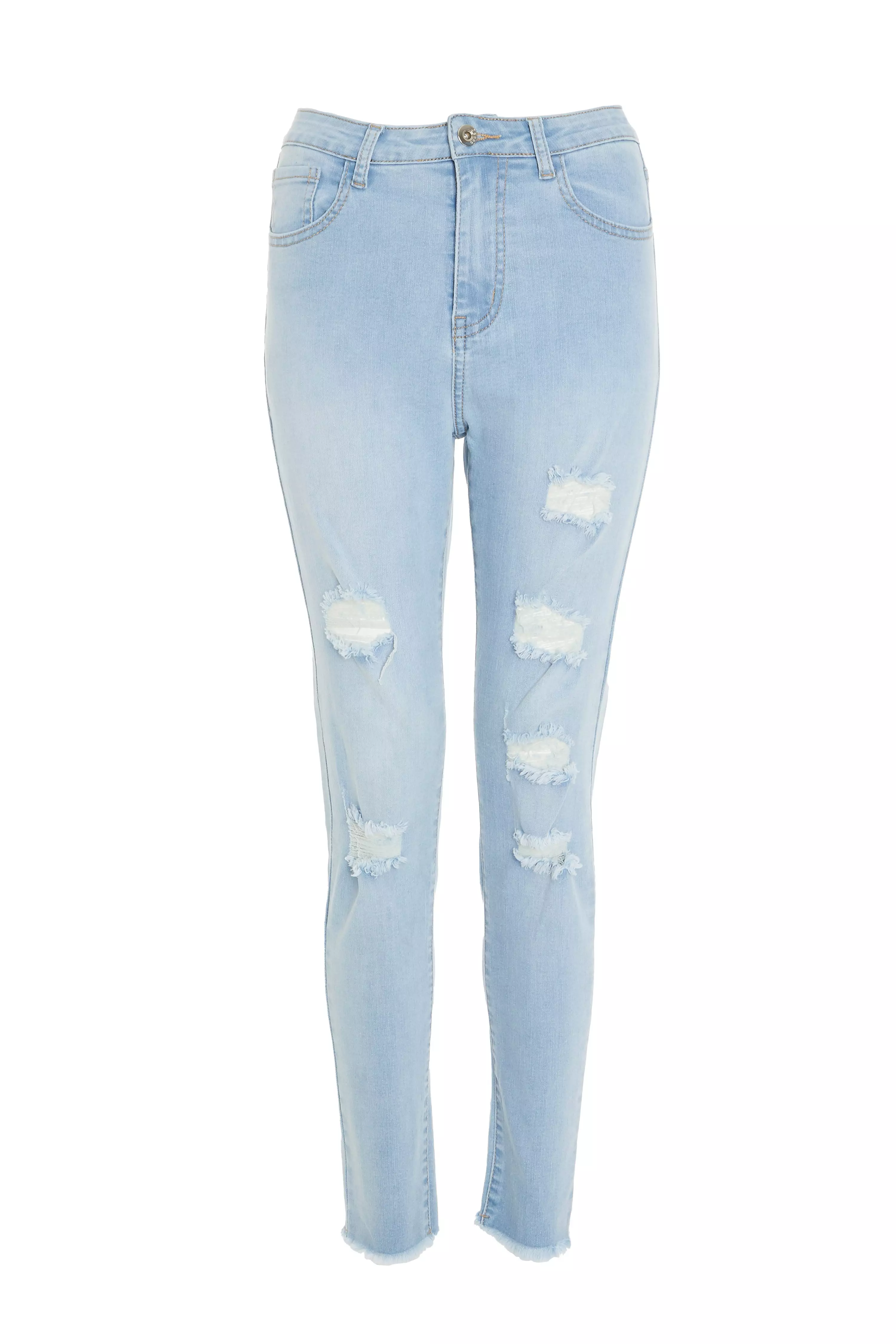 Blue Denim Extreme Ripped Skinny Jeans<!-- --> - <!-- -->QUIZ Clothing