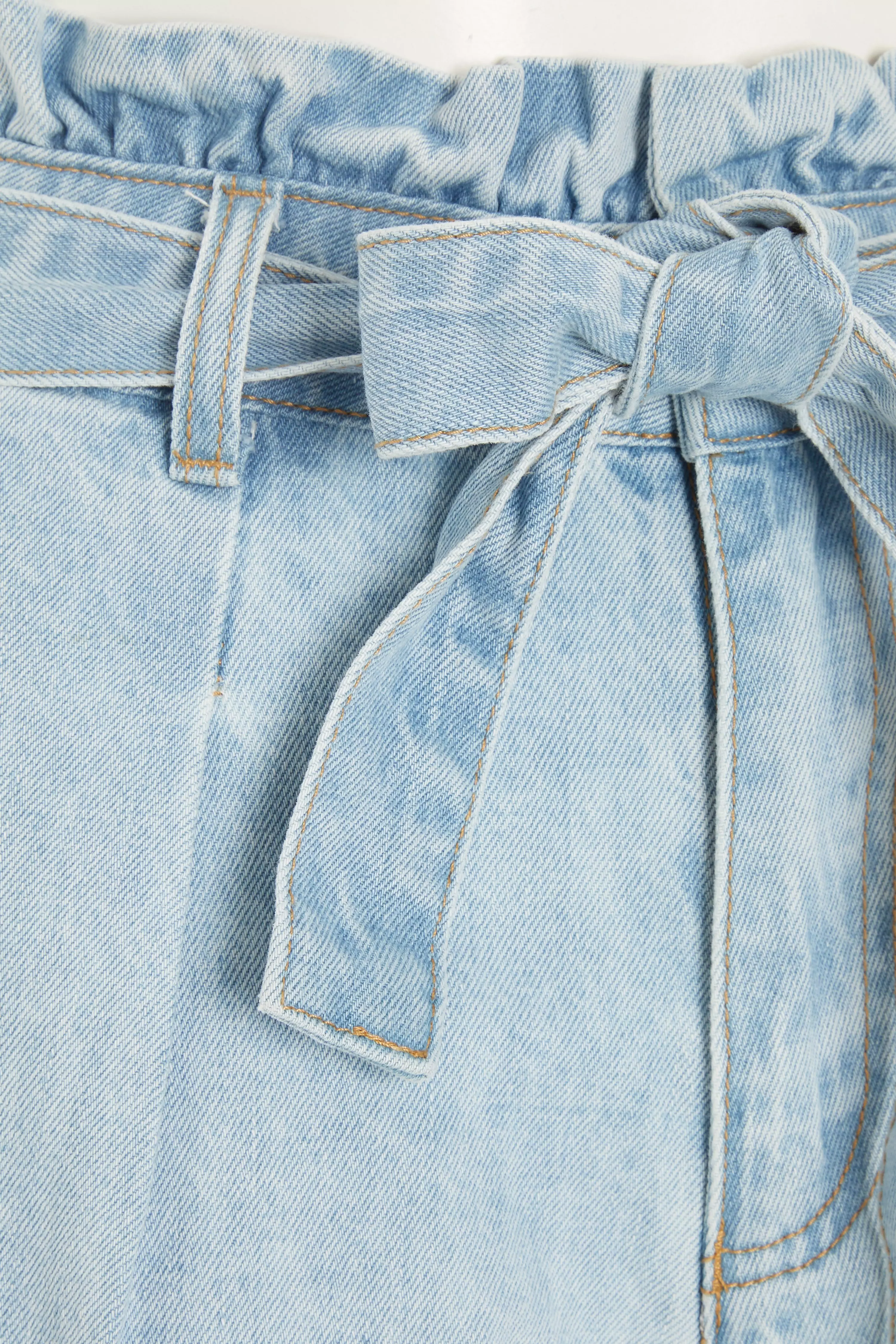 Blue Denim Paperbag Waist Shorts