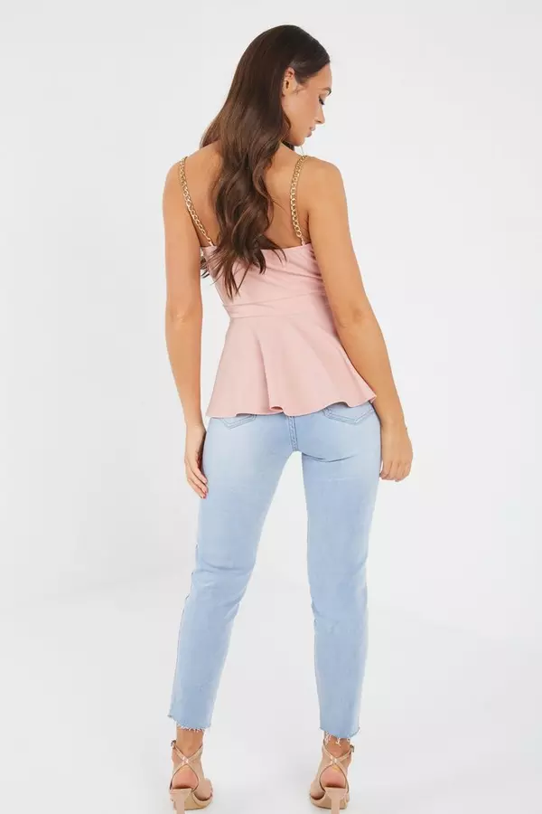 Pink Chain Neck Wrap Top