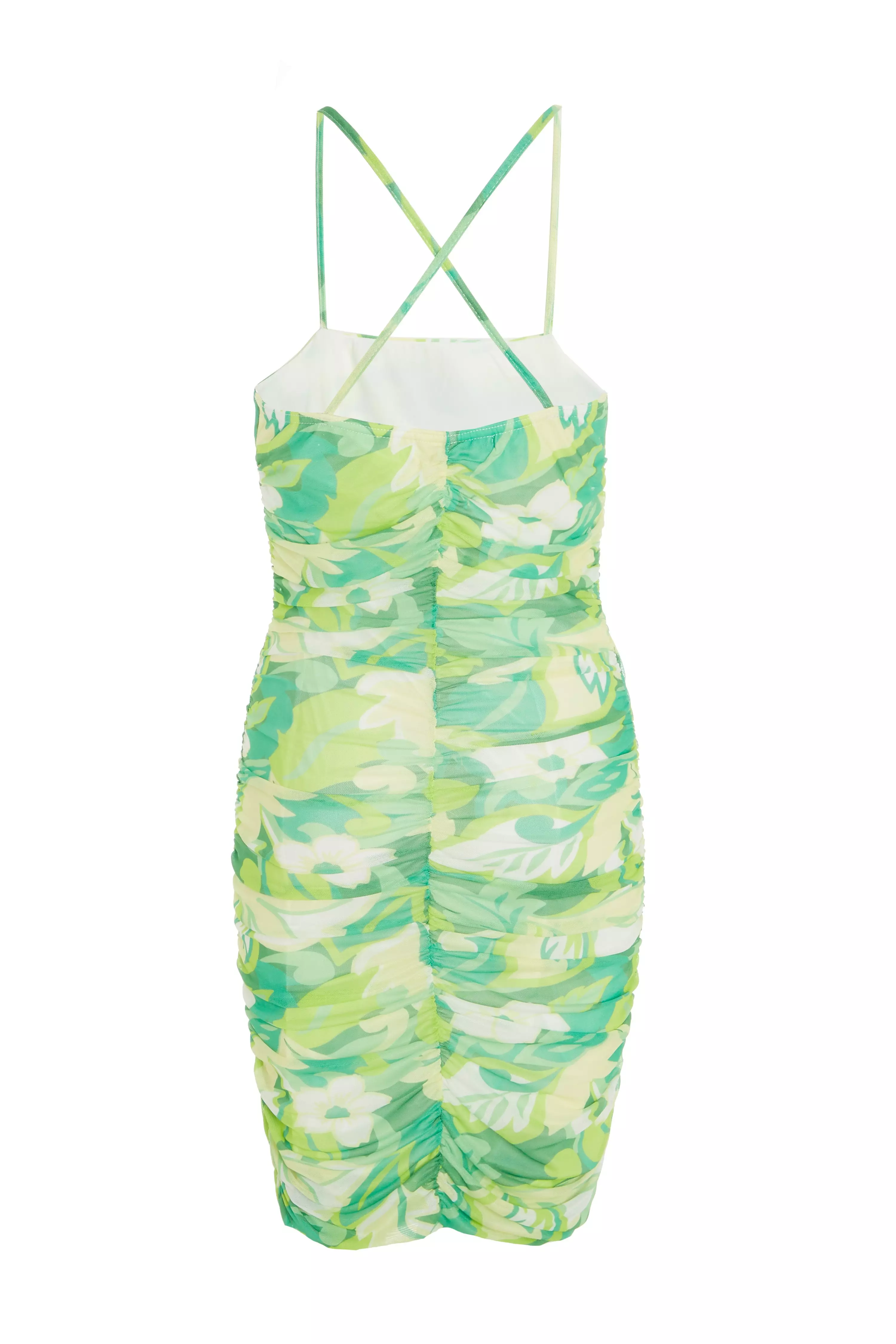 Green Tropical Print Bodycon Mini Dress