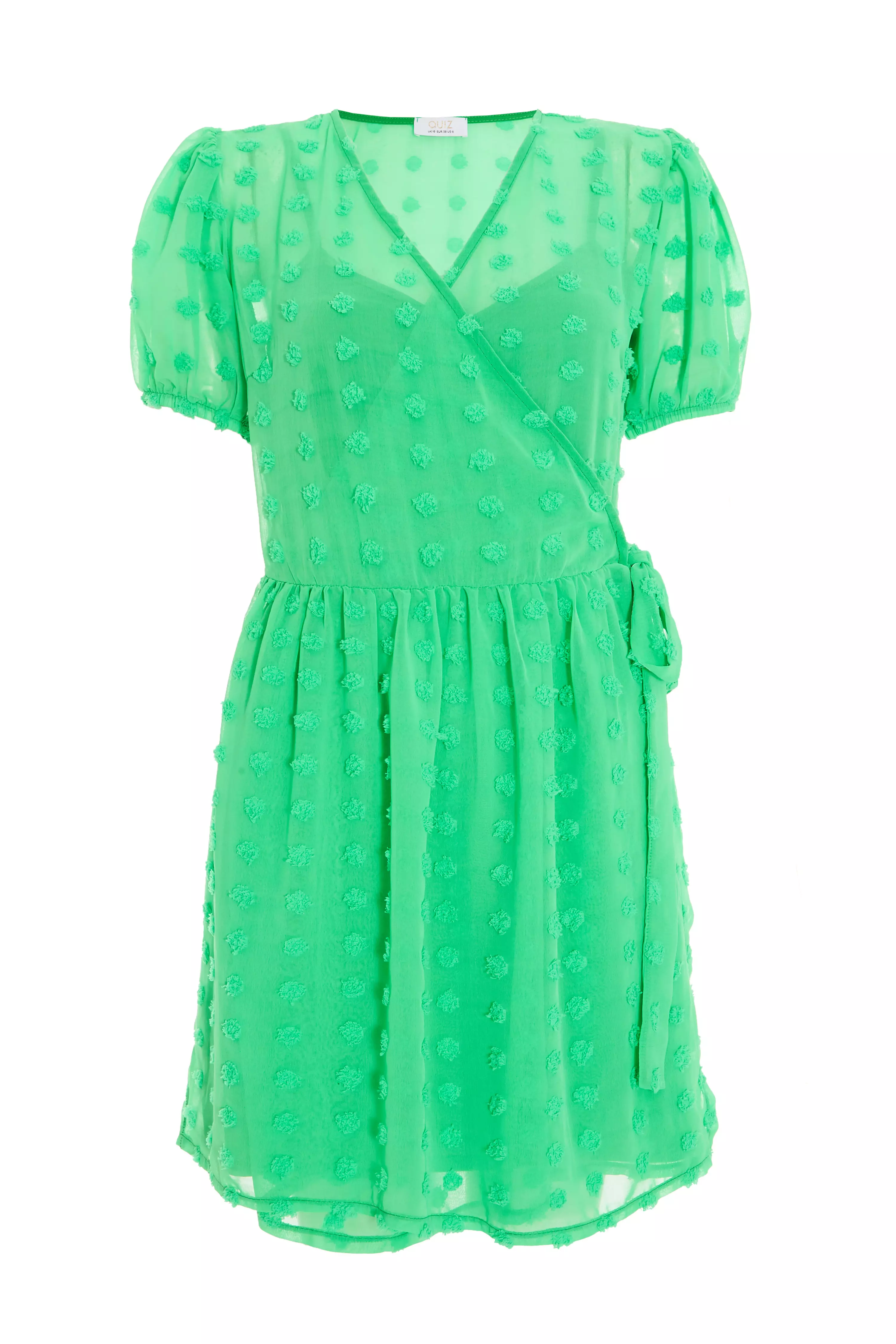 Green Polka Dot Wrap Mini Dress