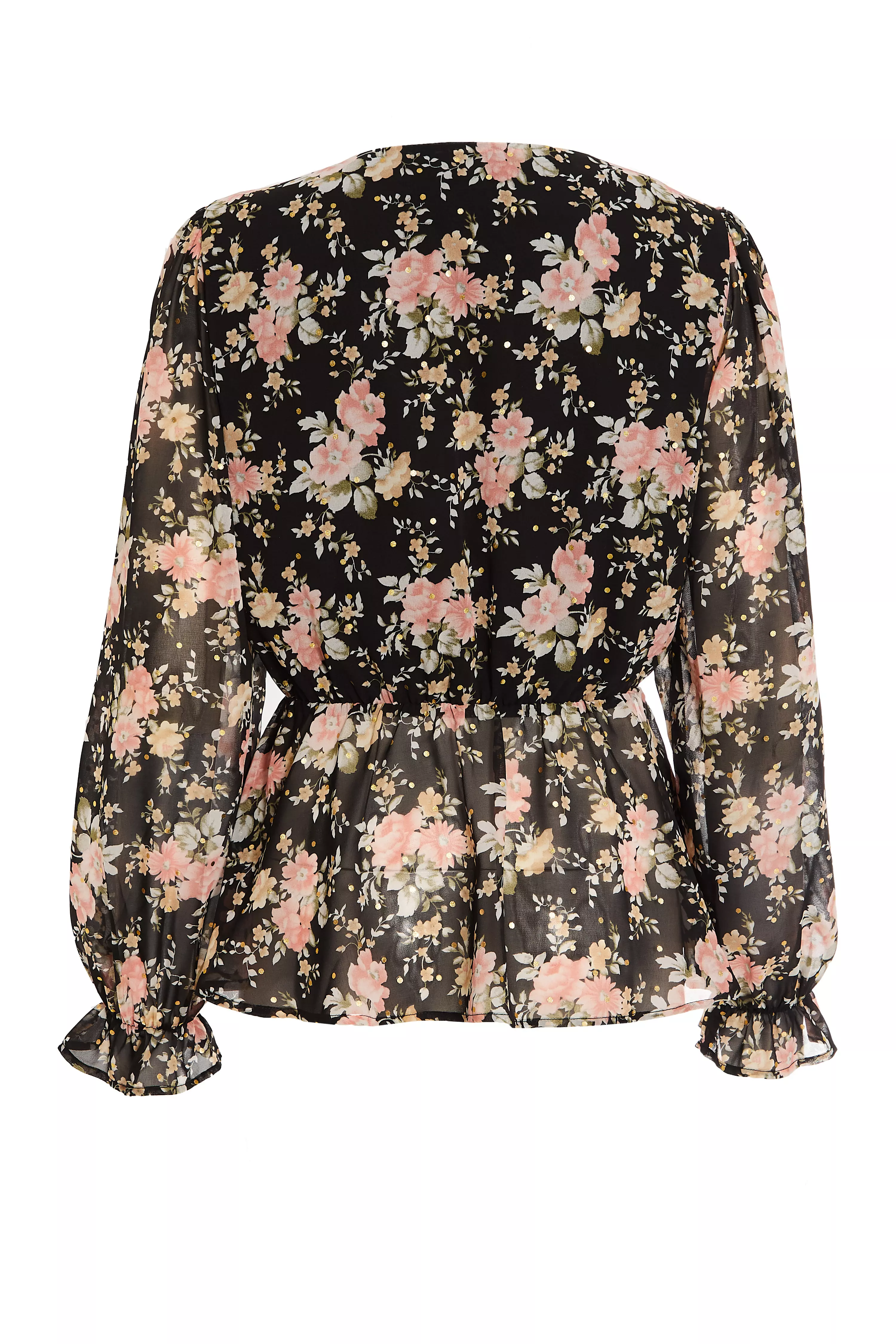 Black Floral Chiffon Peplum Top