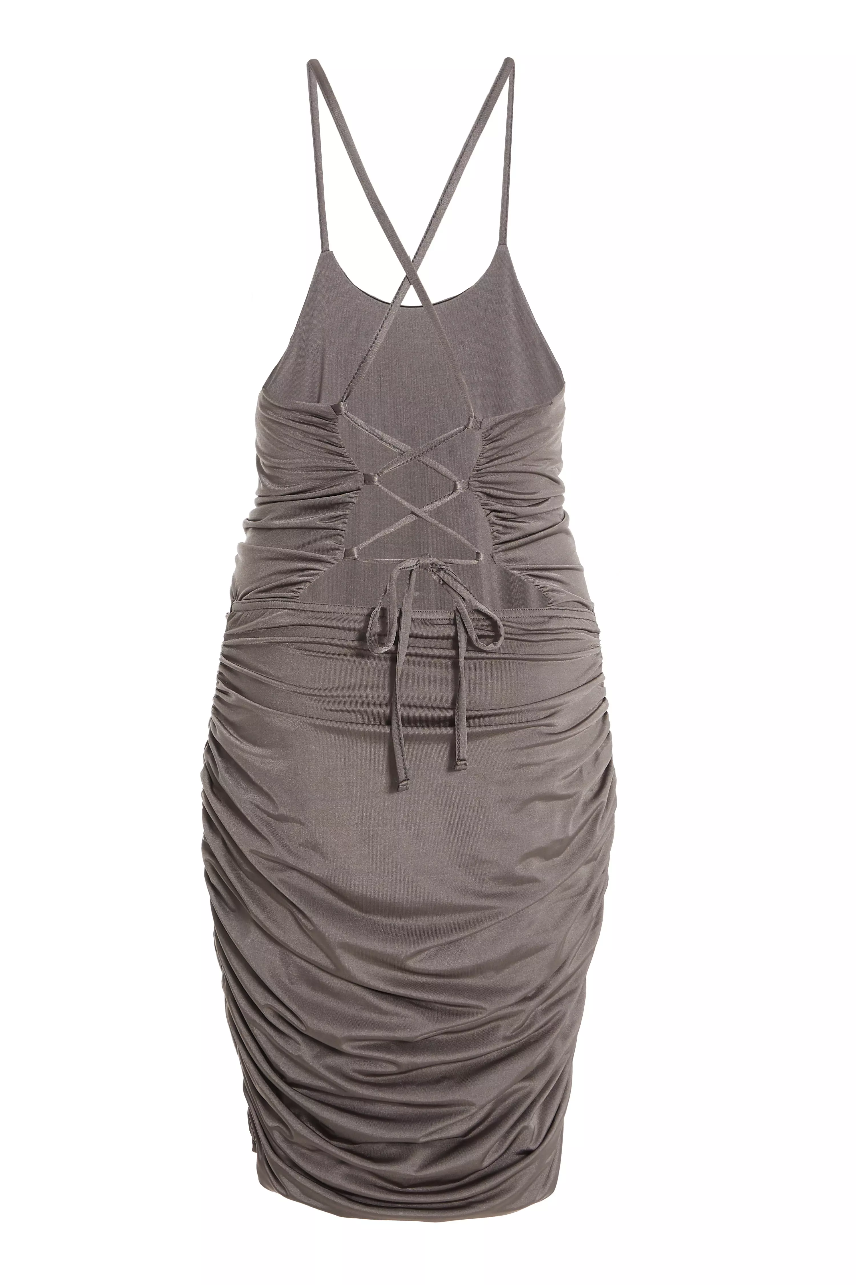 Grey Ruched Bodycon Mini Dress