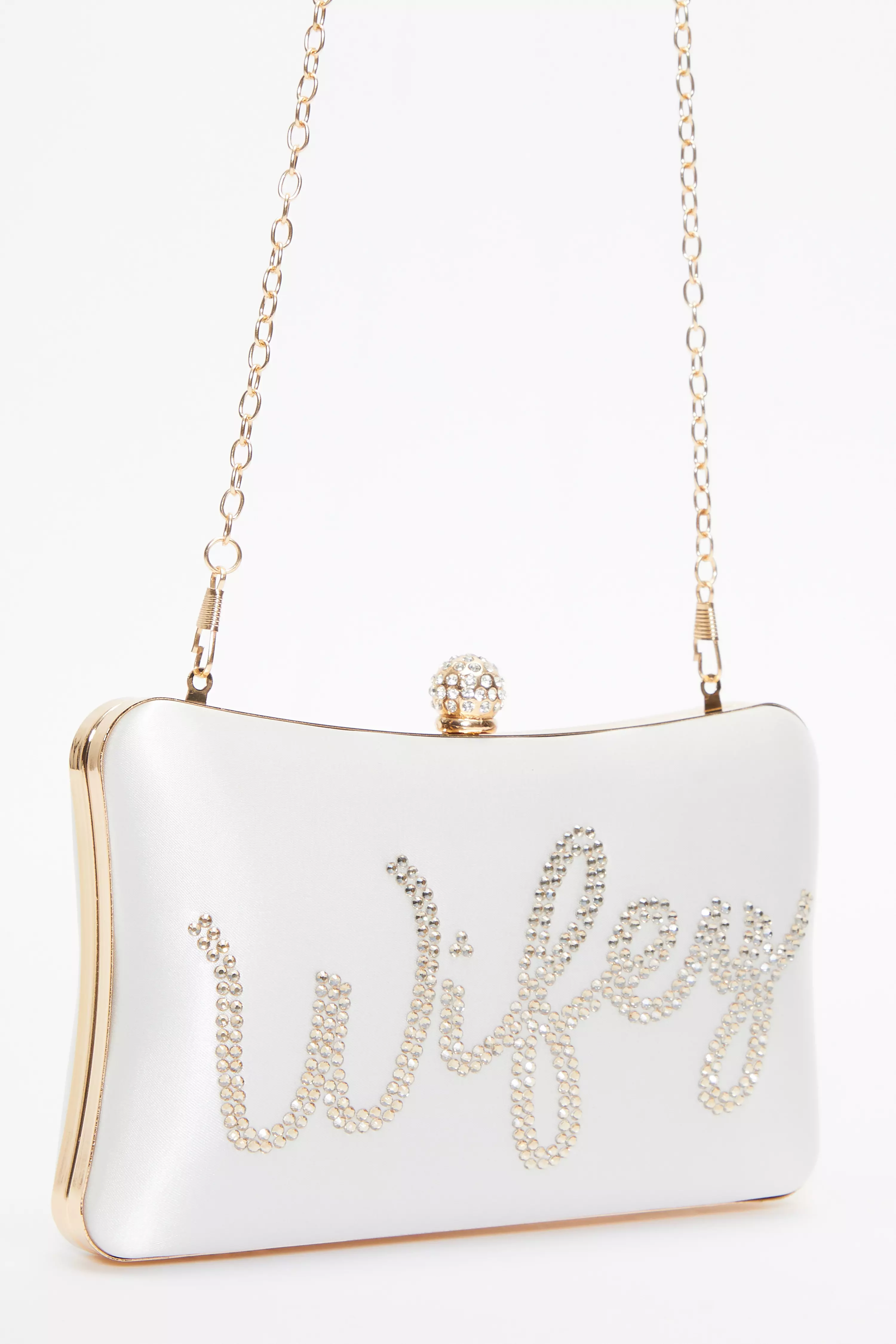 Bridal White Satin 'Wifey' Gold Box Bag