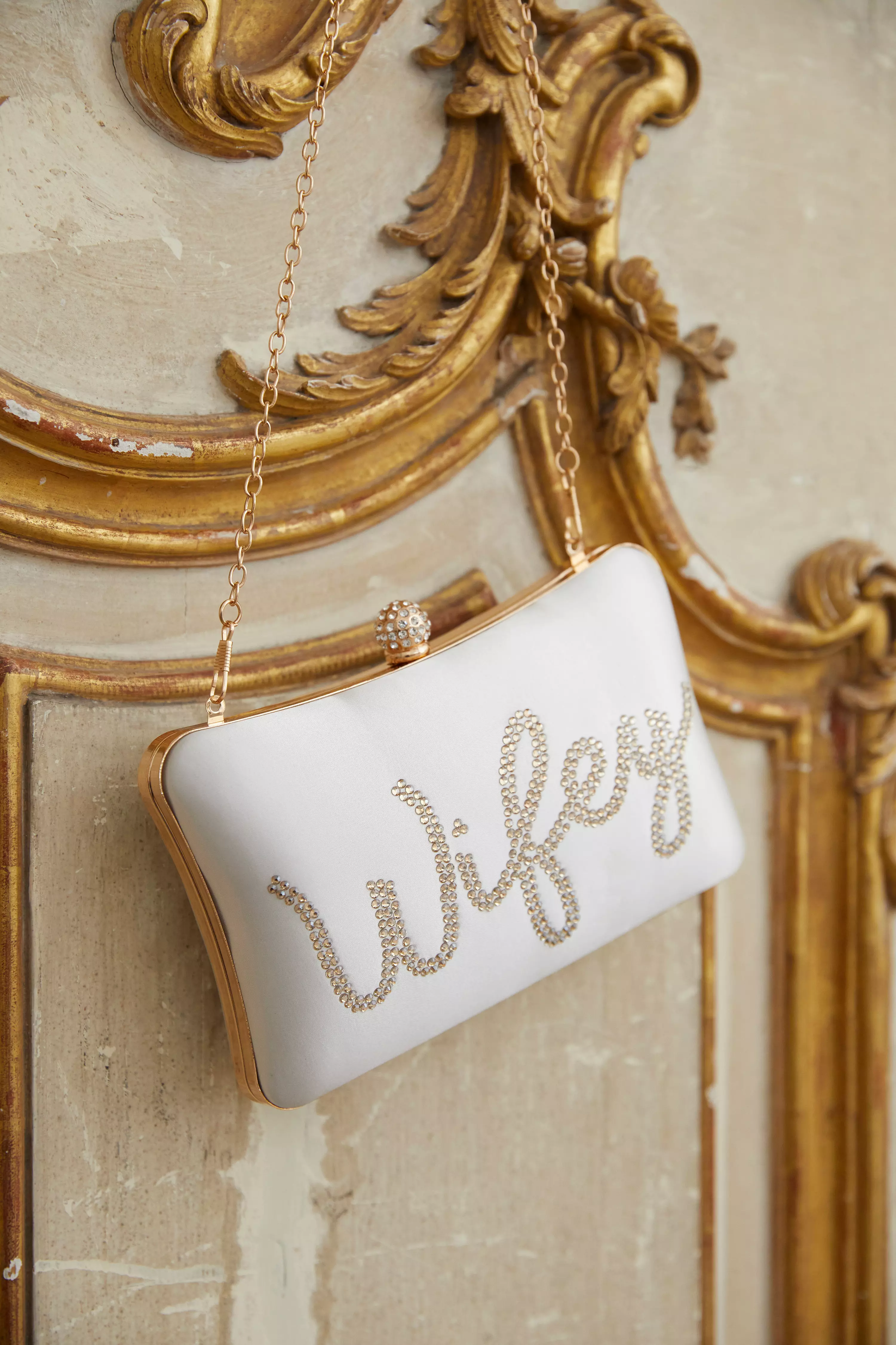 Bridal White Satin 'Wifey' Gold Box Bag