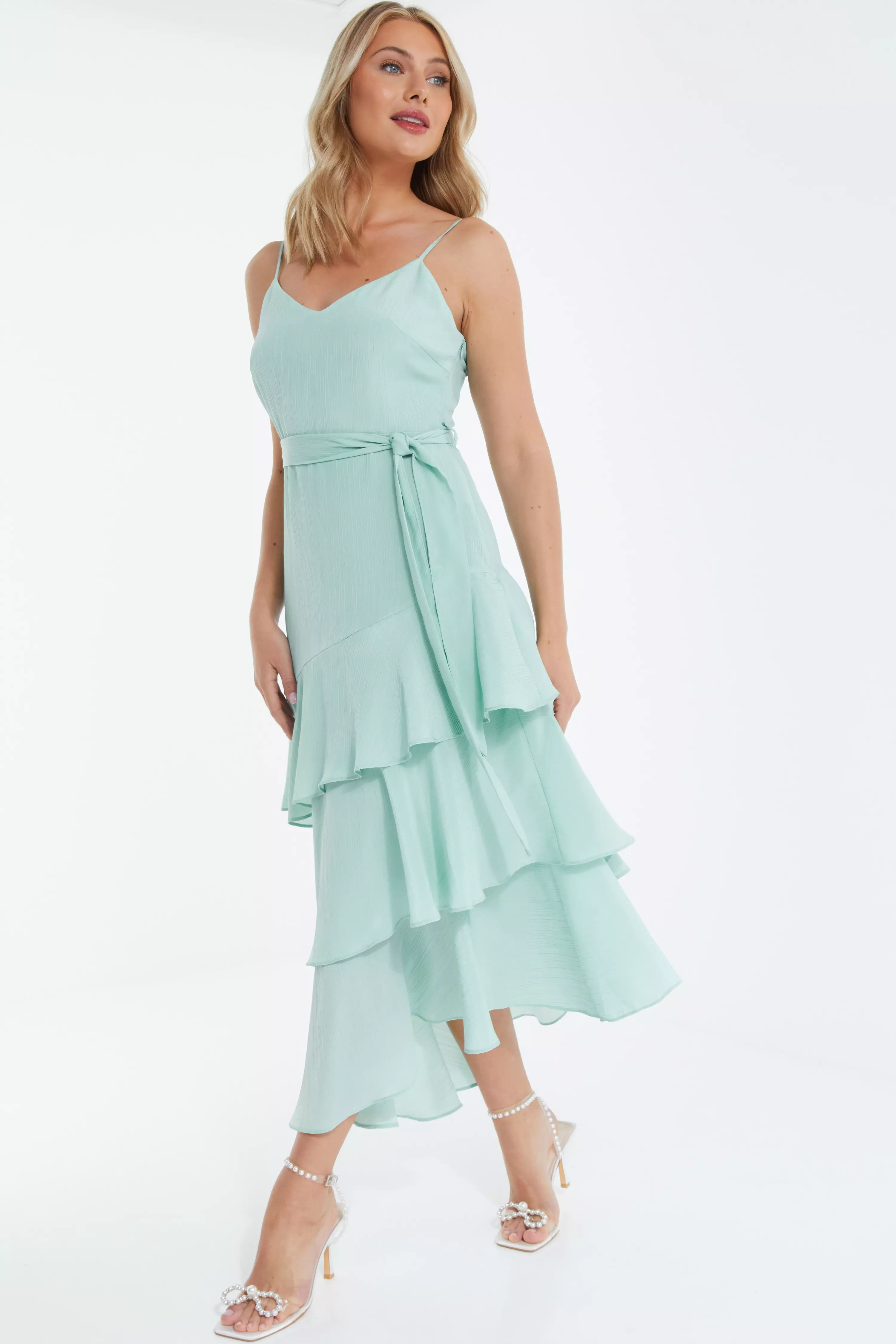 Mint Chiffon One Shoulder Dress