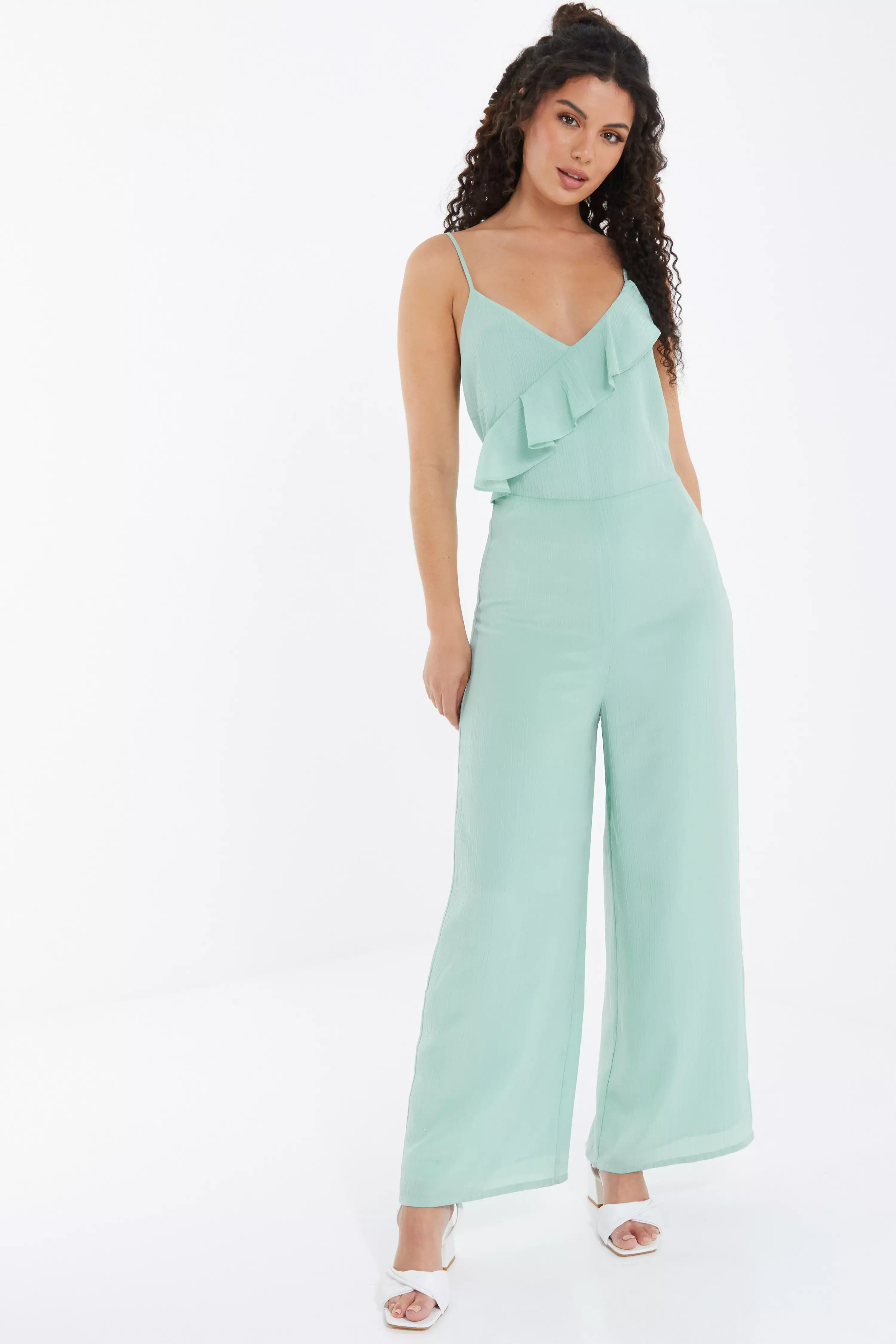 Mint Textured Chiffon Frill Jumpsuit