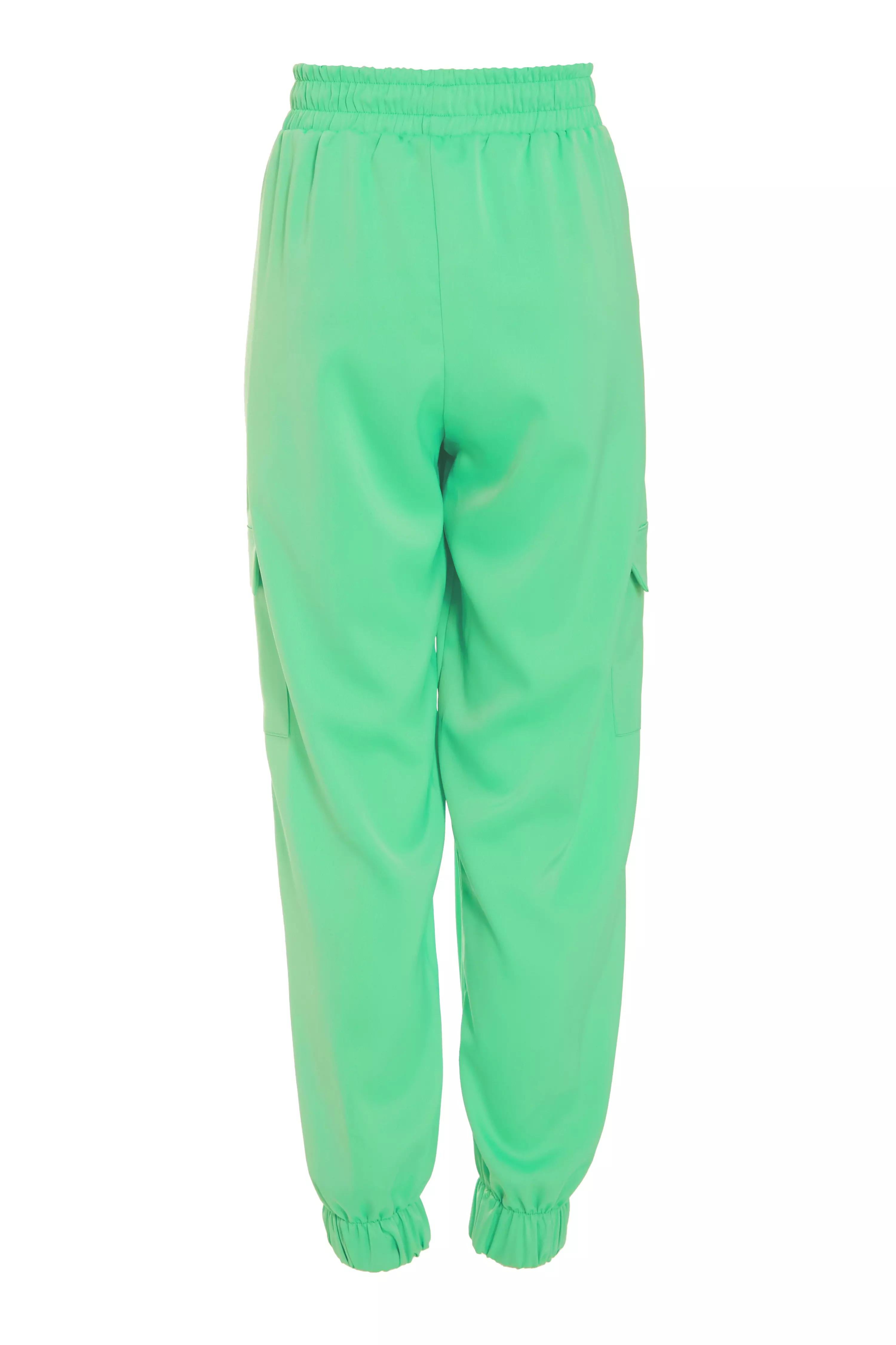 Green Satin Cargo Trousers