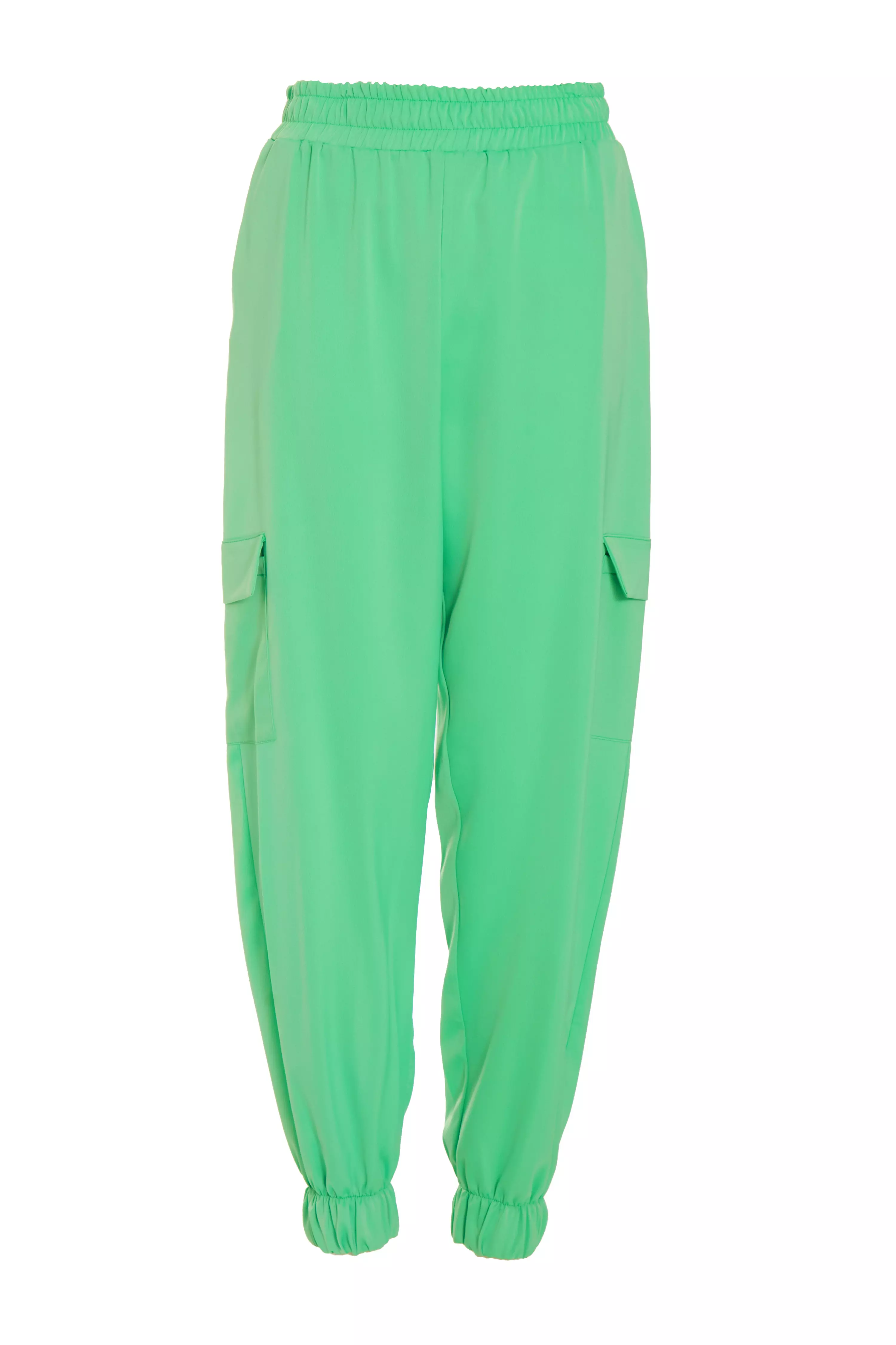 Green Satin Cargo Trousers