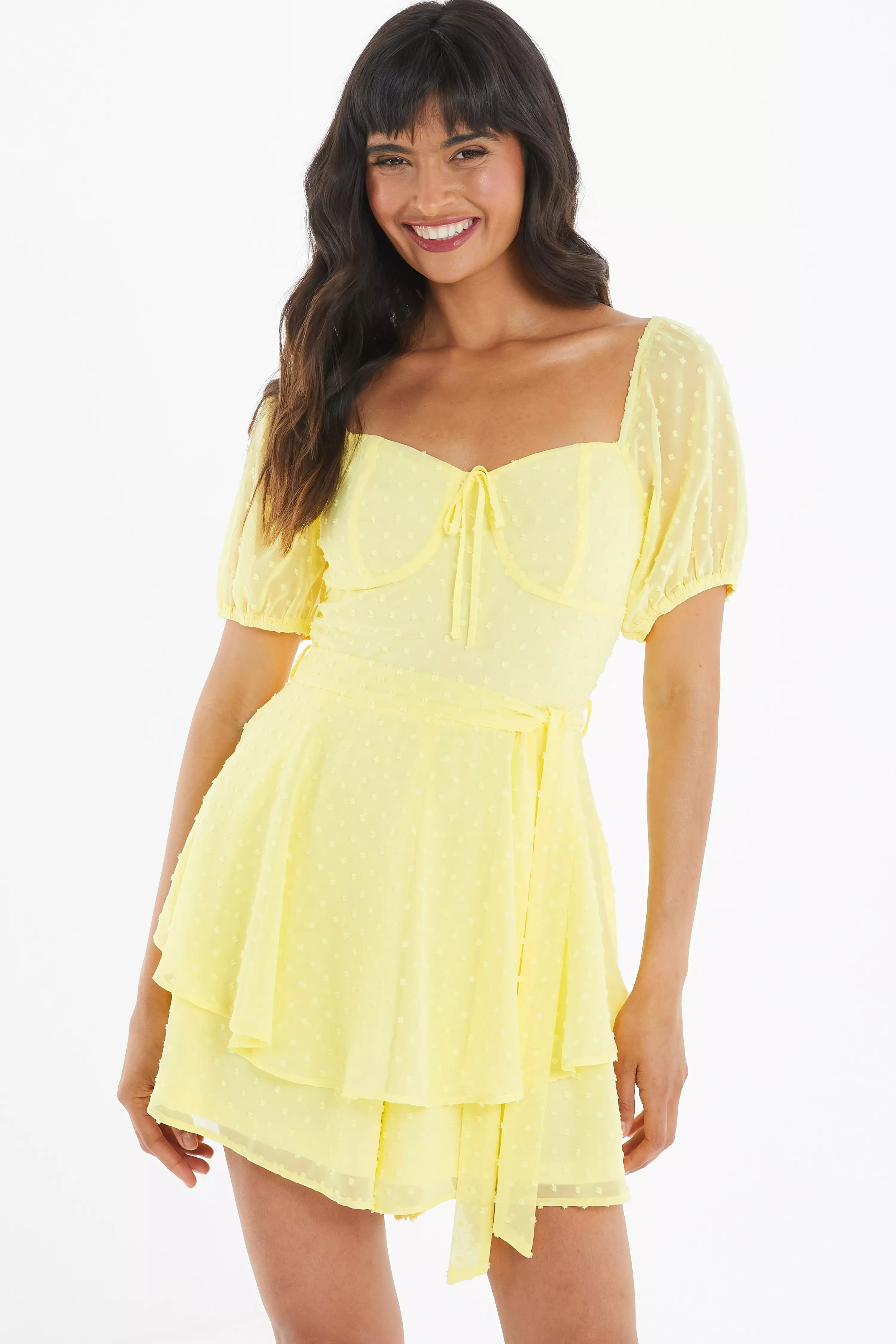 Yellow Chiffon Tie Front Playsuit