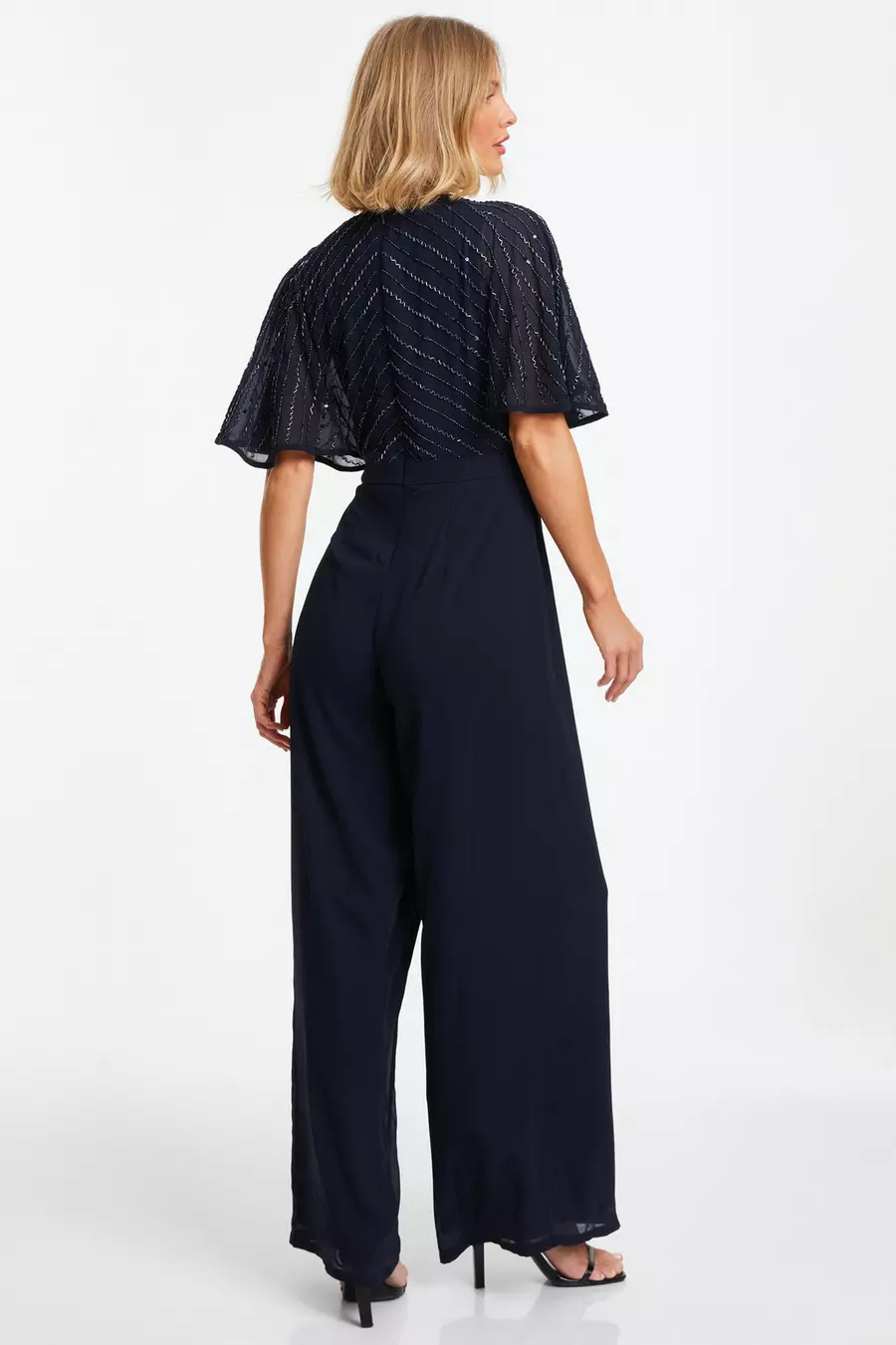 Navy Embellished Palazzo Jumpsuit QUIZ Clothing