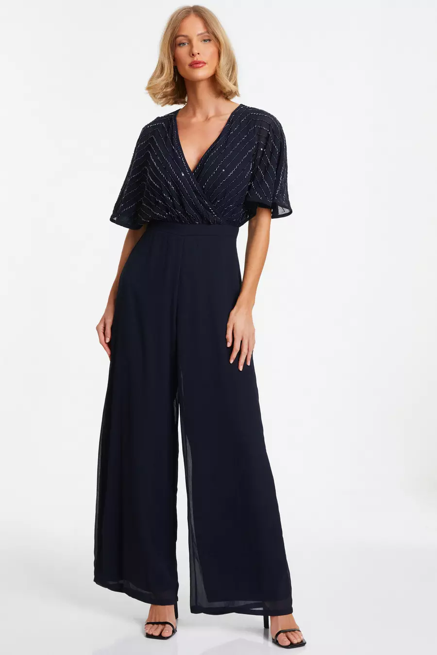 Navy Embellished Palazzo Jumpsuit QUIZ Clothing