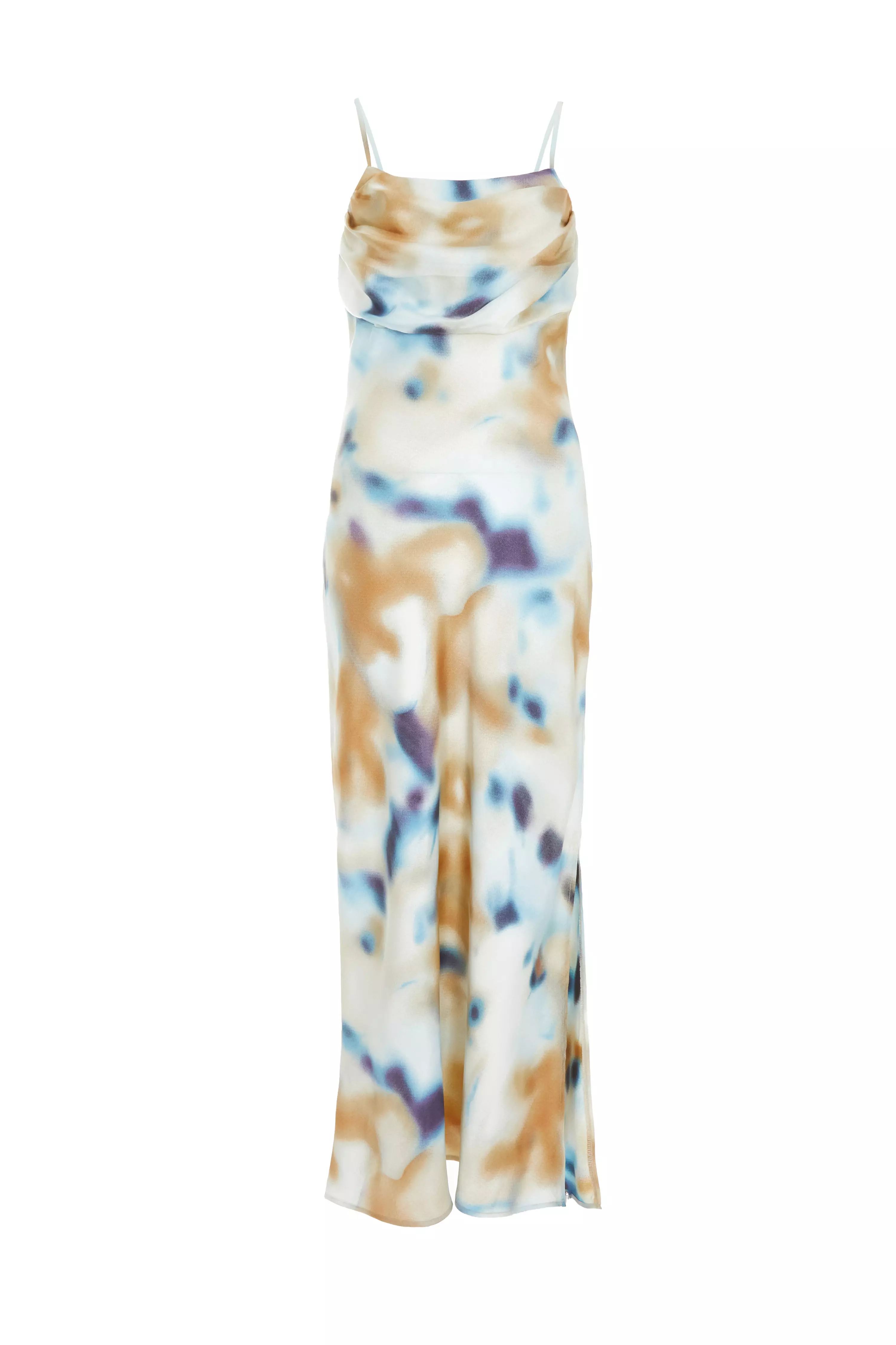 Multicoloured Marble Print Satin Midaxi Dress