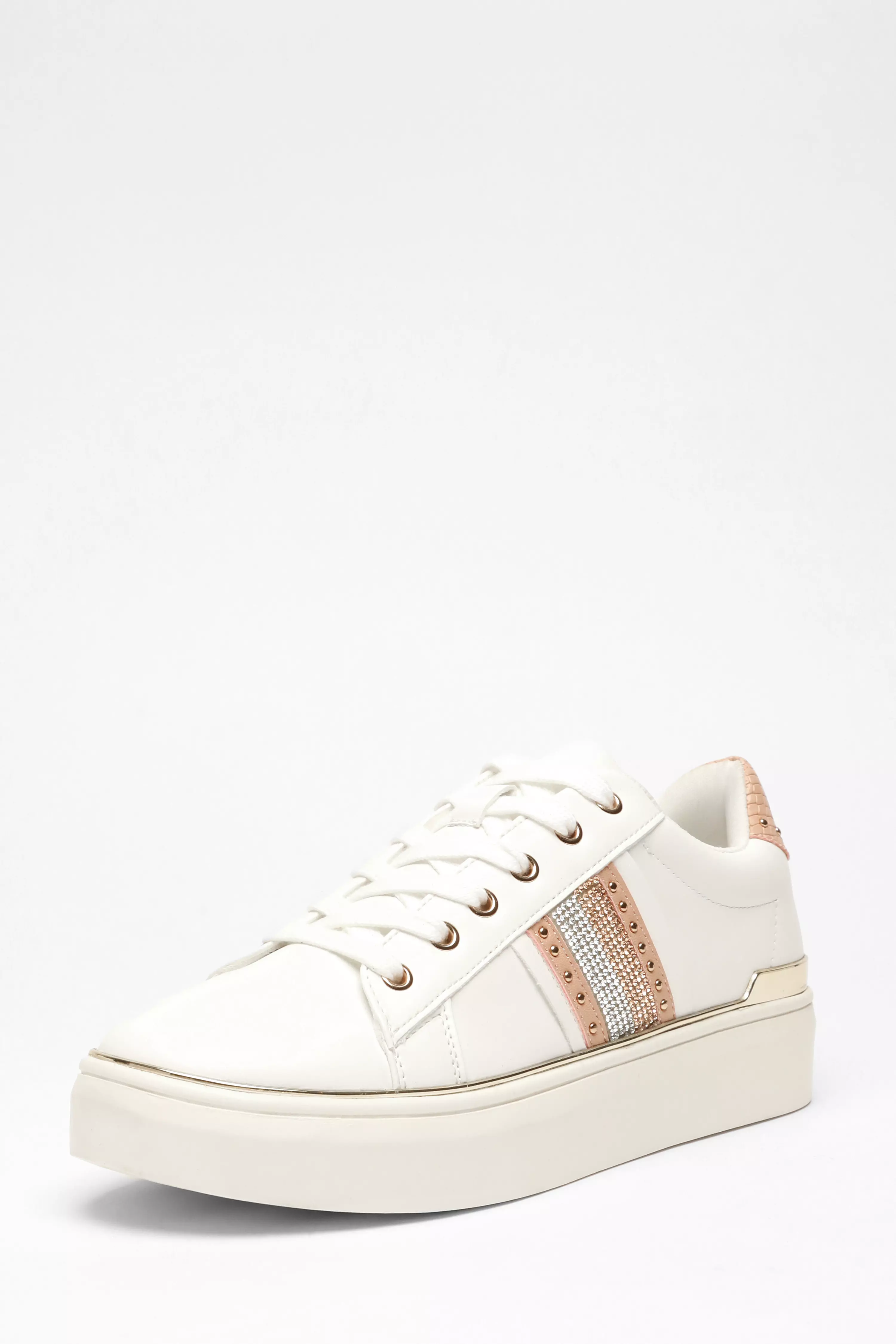 Rose Gold Faux Leather Trim Trainers