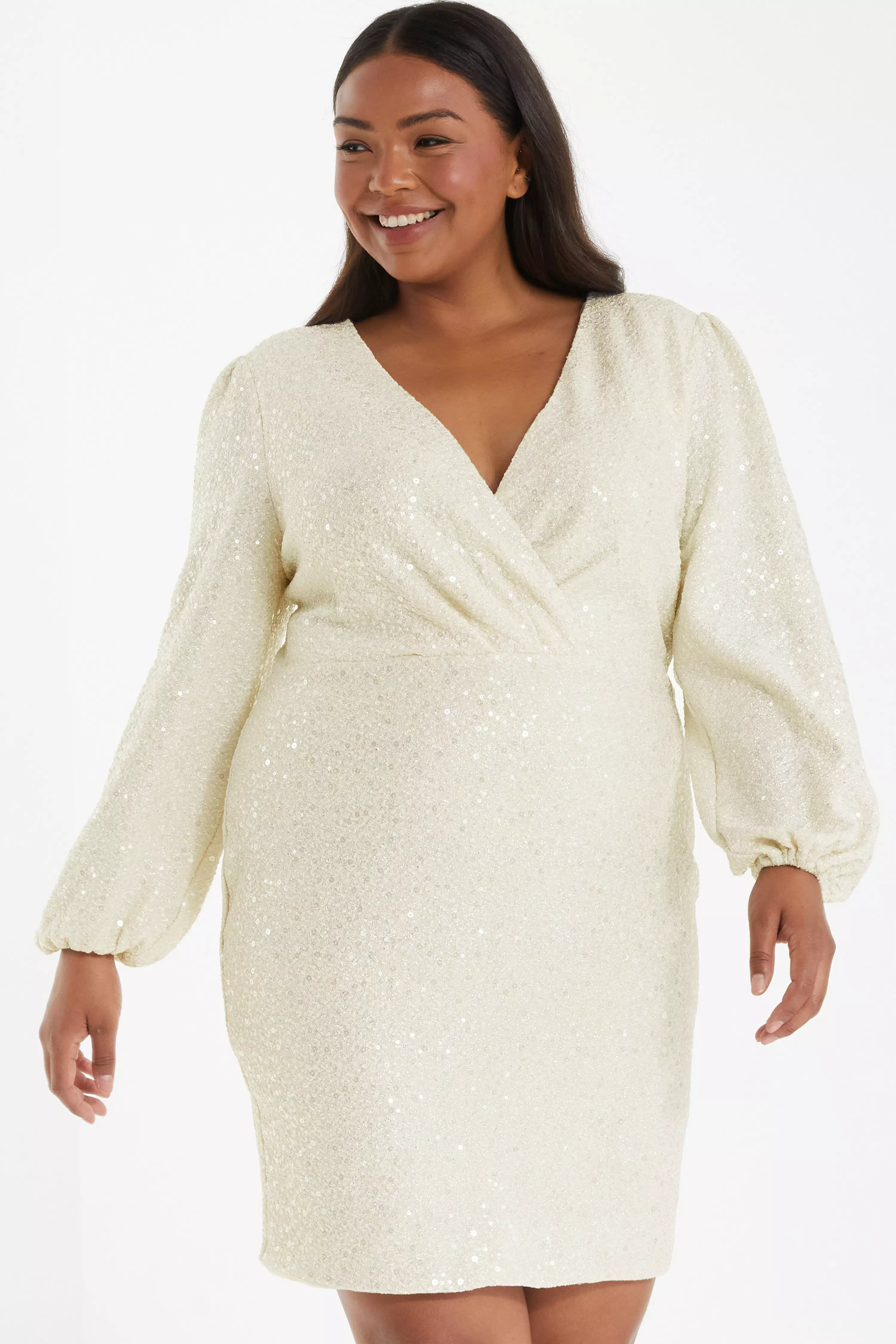 Curve White Sequin Mini Dress