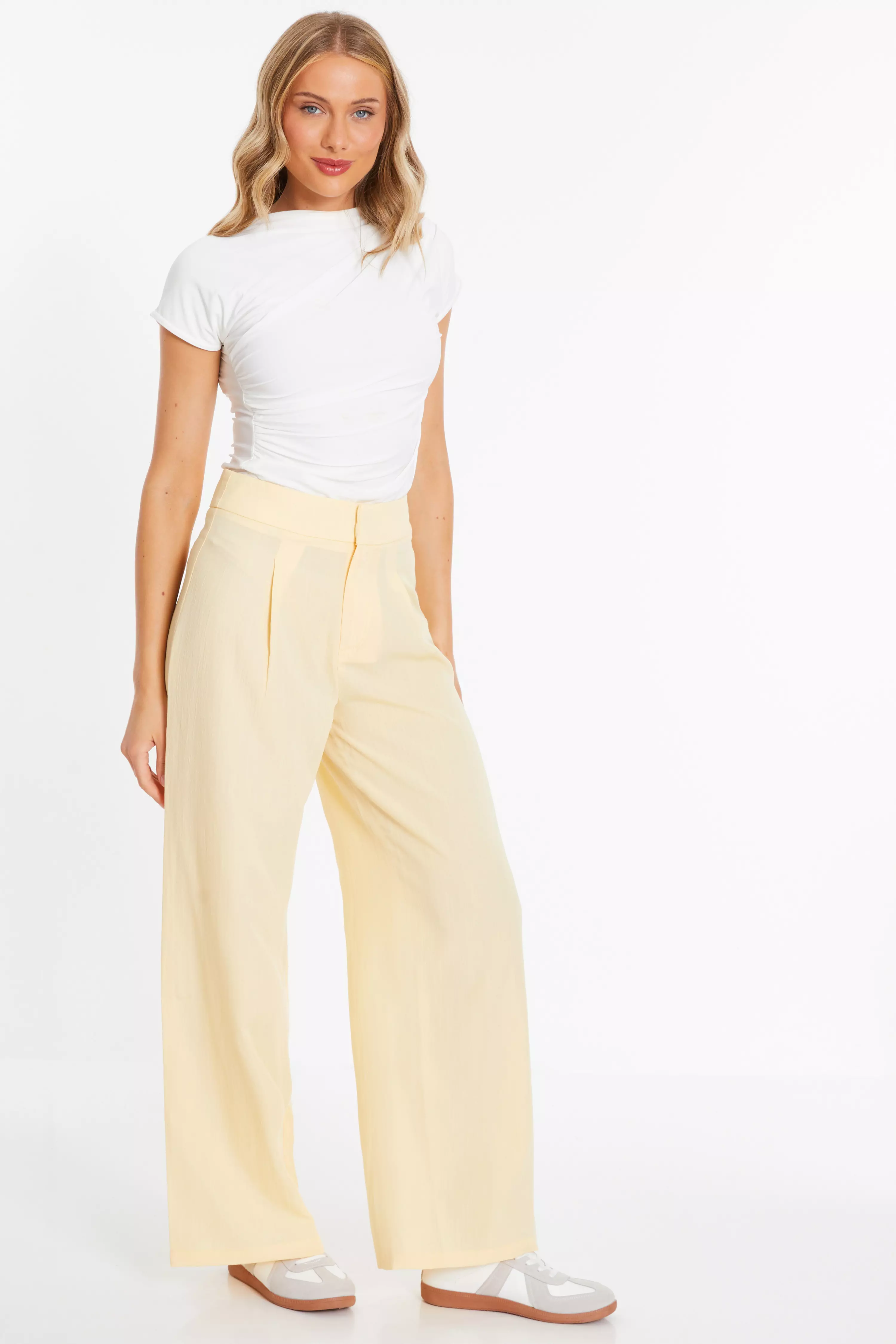 Yellow Linen Look Palazzo Trousers