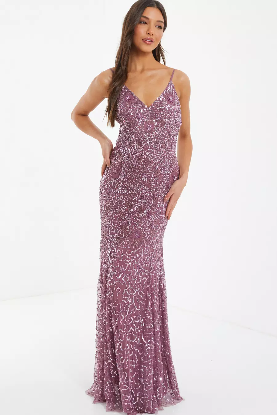 Mauve Embellished Maxi Dress QUIZ Clothing