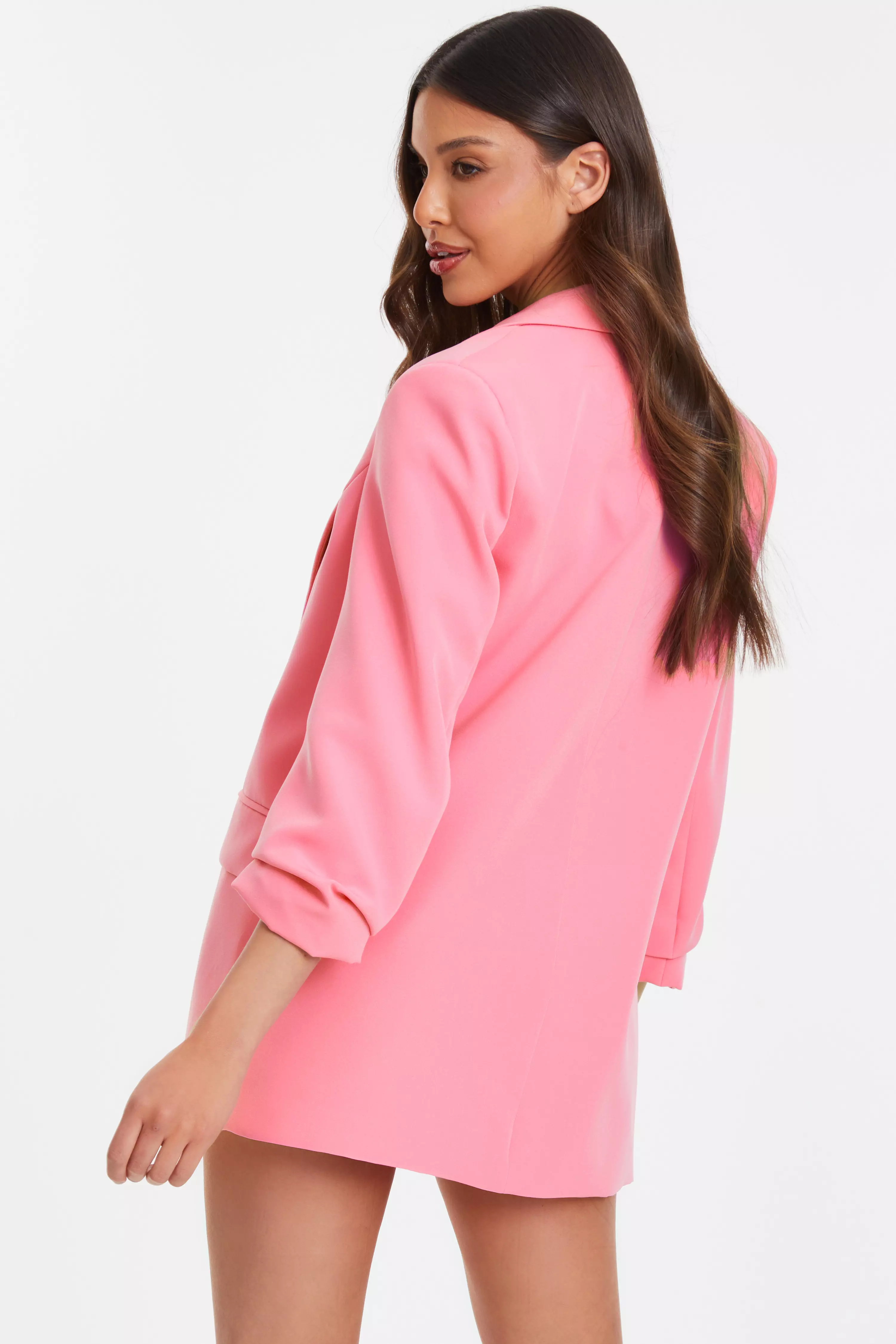 Pink Ruched Sleeve Blazer