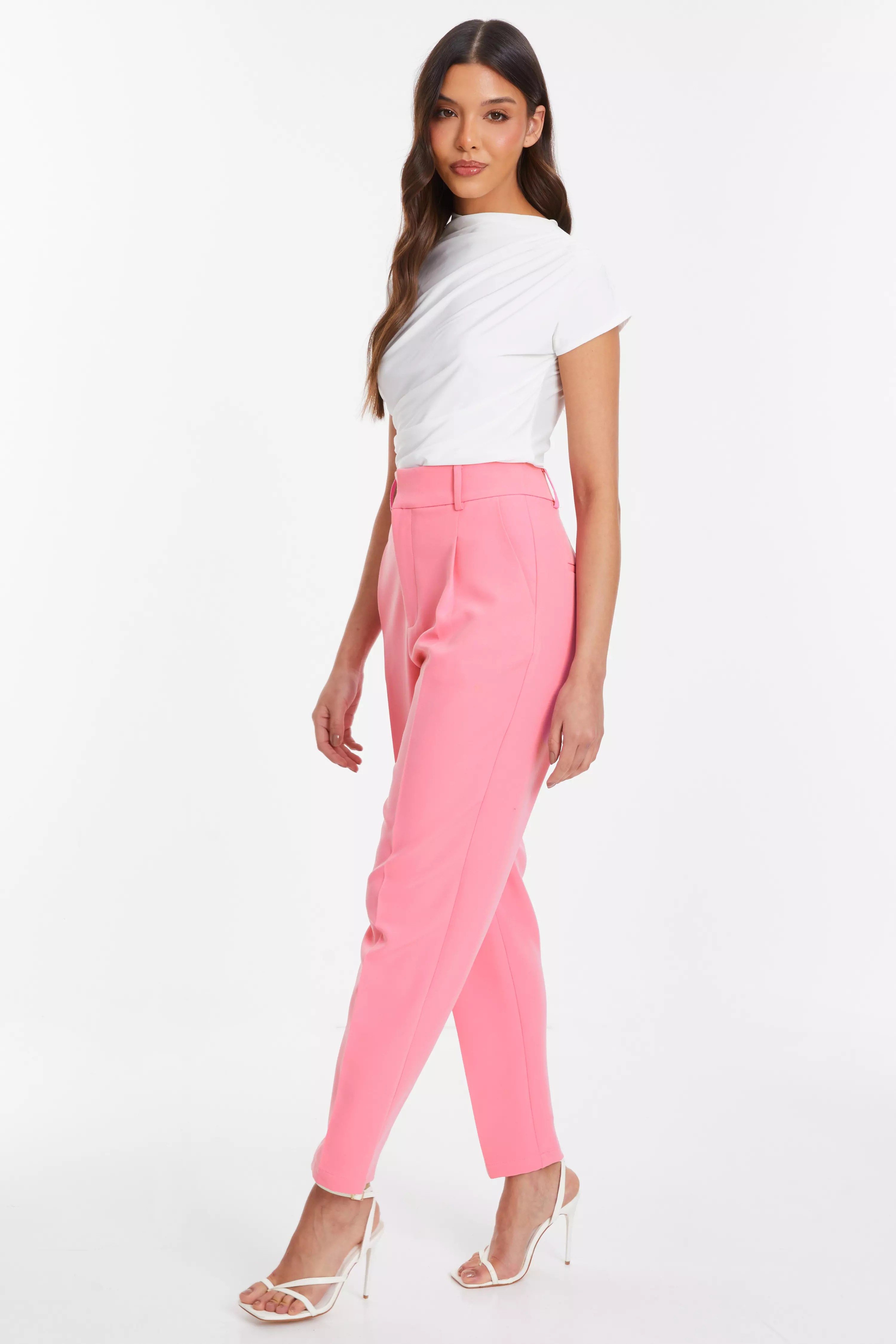 Pink Tailored Tapered Trousers