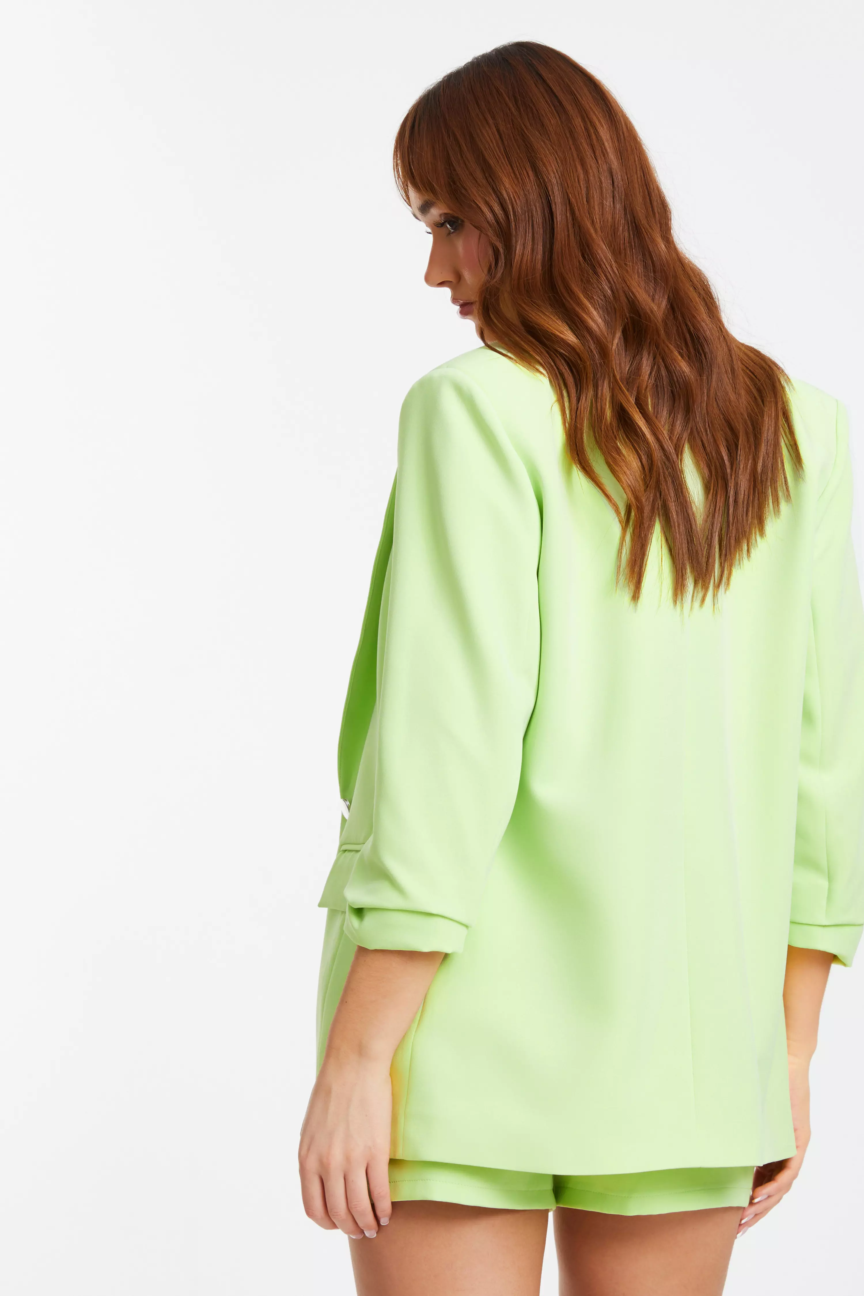 Lime Ruched Sleeve Blazer