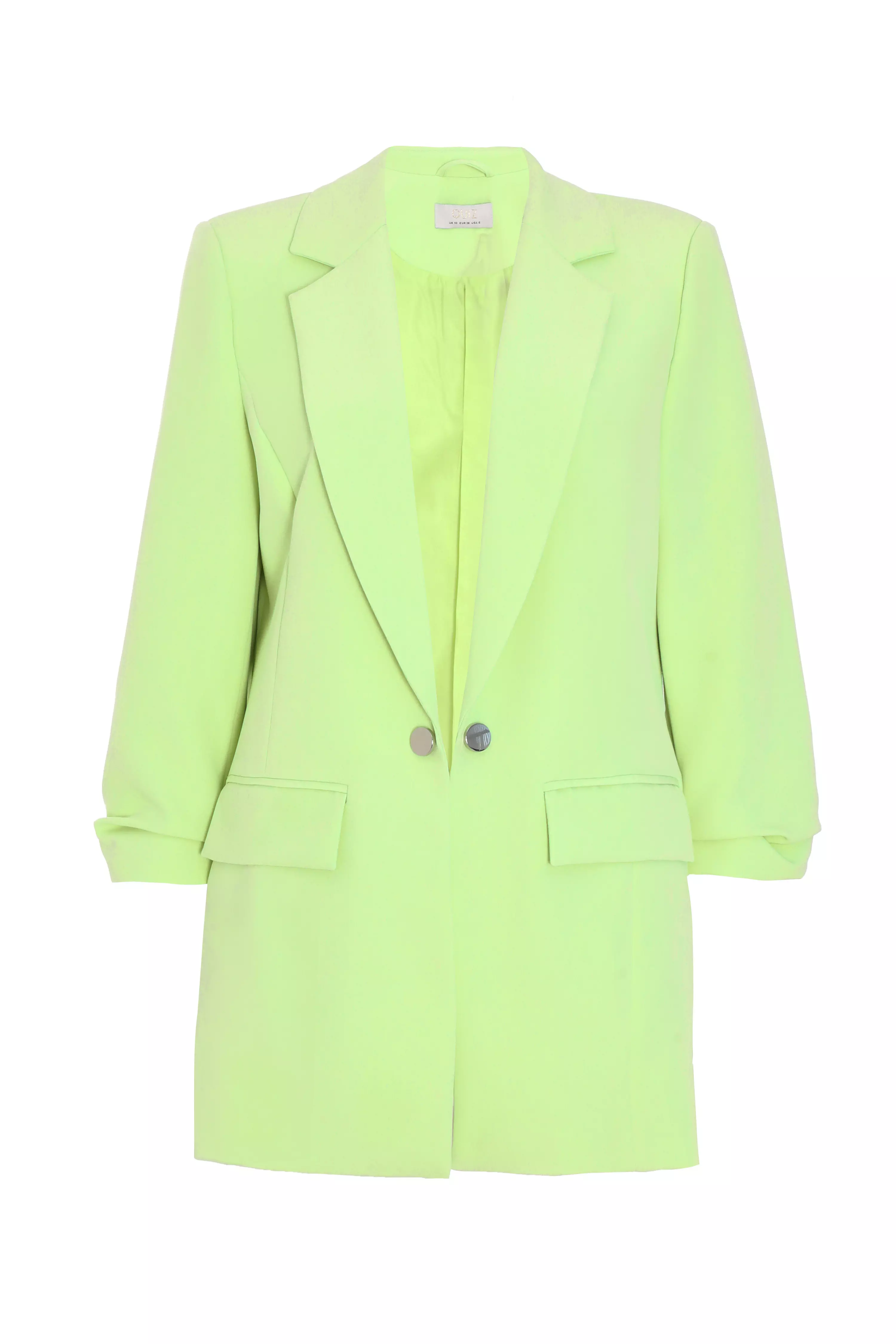 Lime Ruched Sleeve Blazer