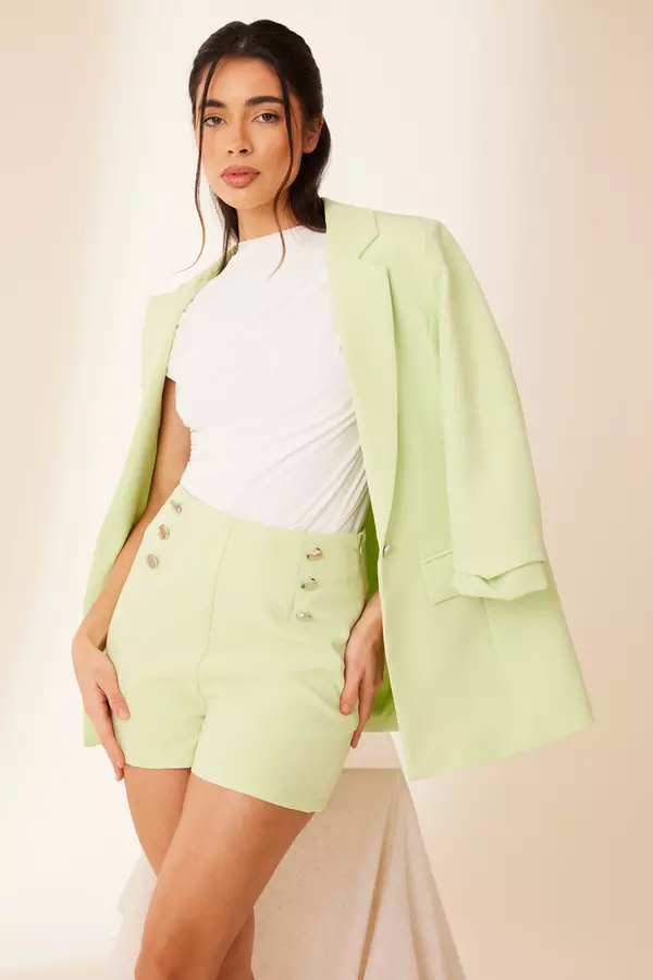 Lime Button Tailored Shorts