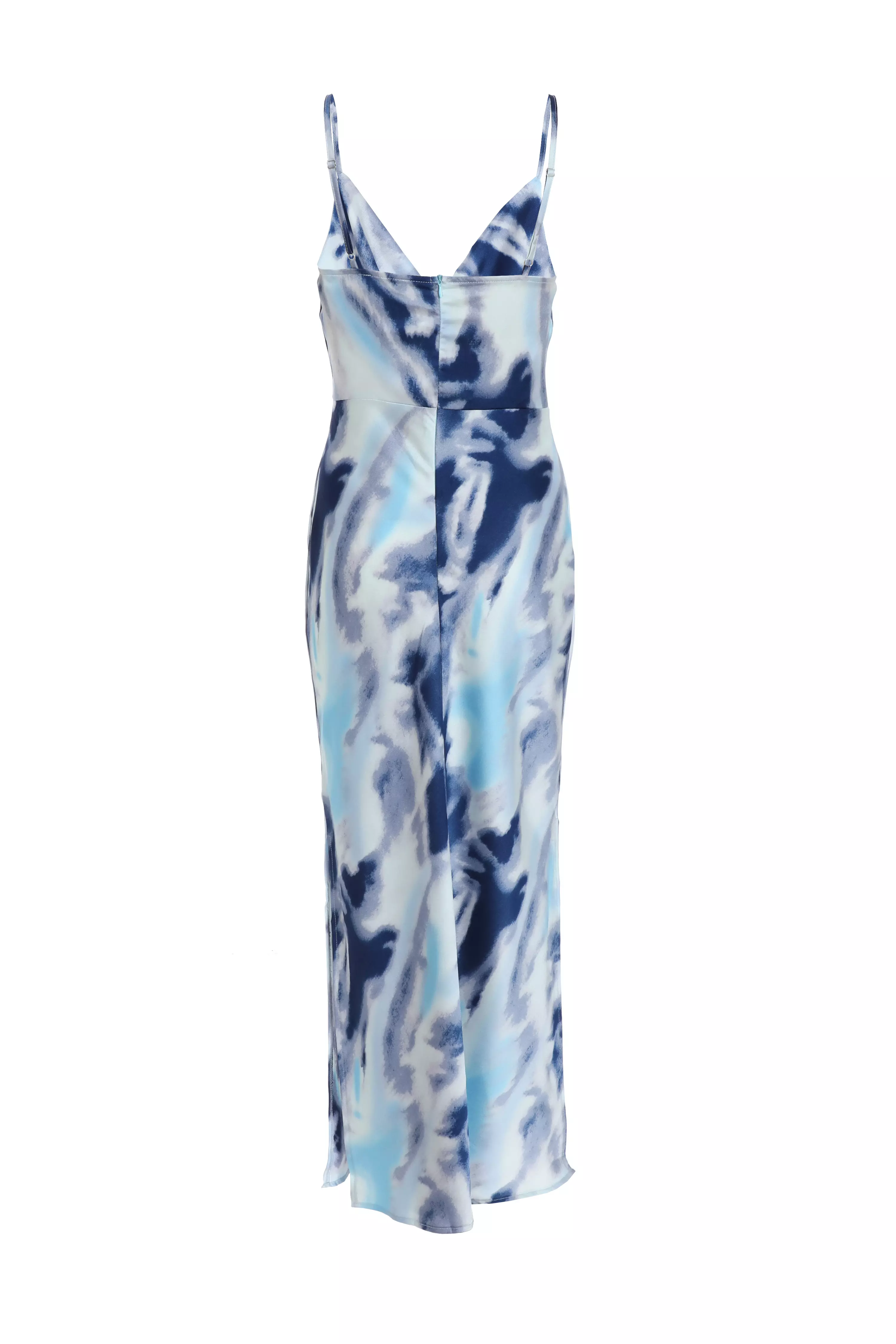 Blue Satin Marble Print Midi Dress