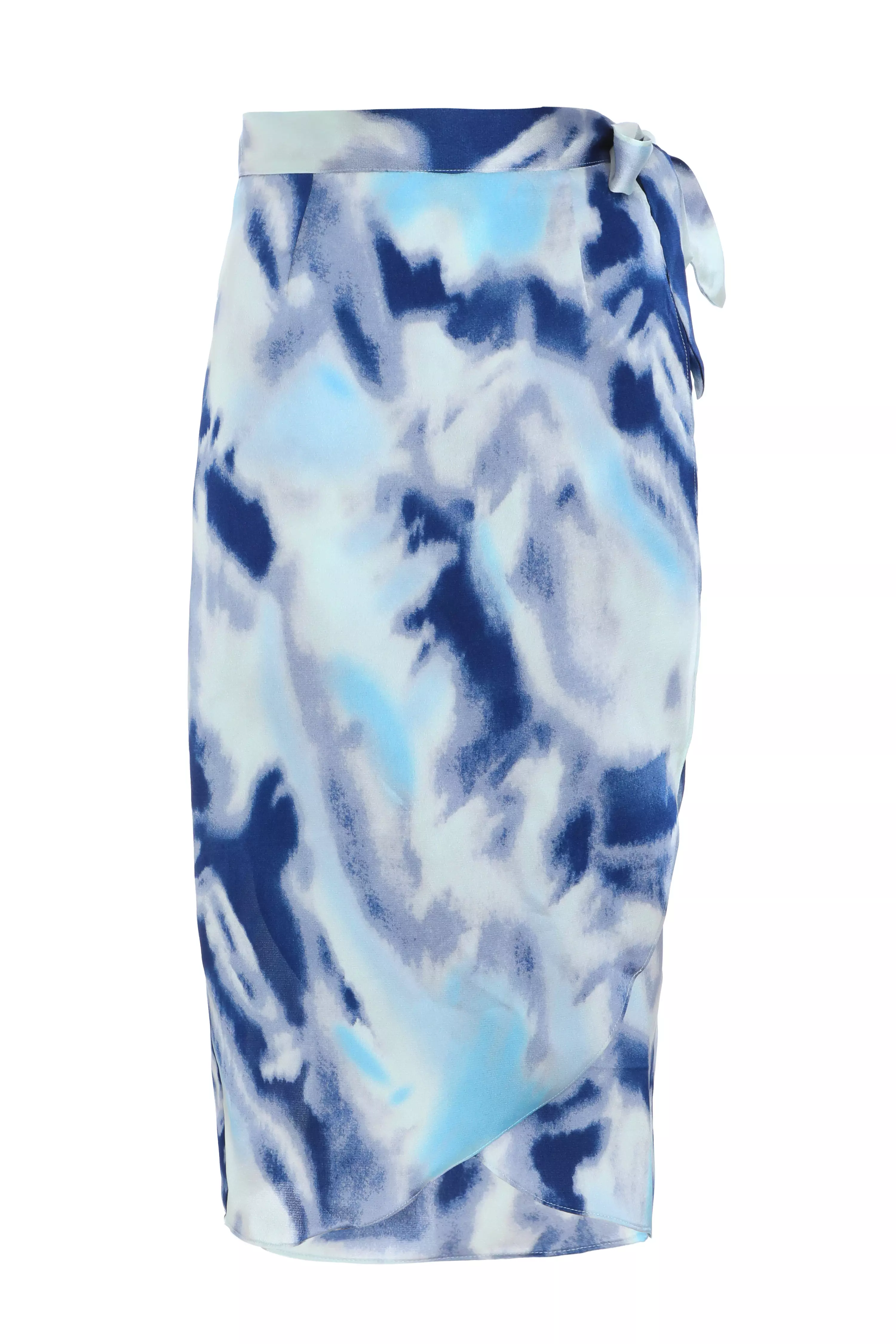 Blue Marble Print Wrap Midi Skirt