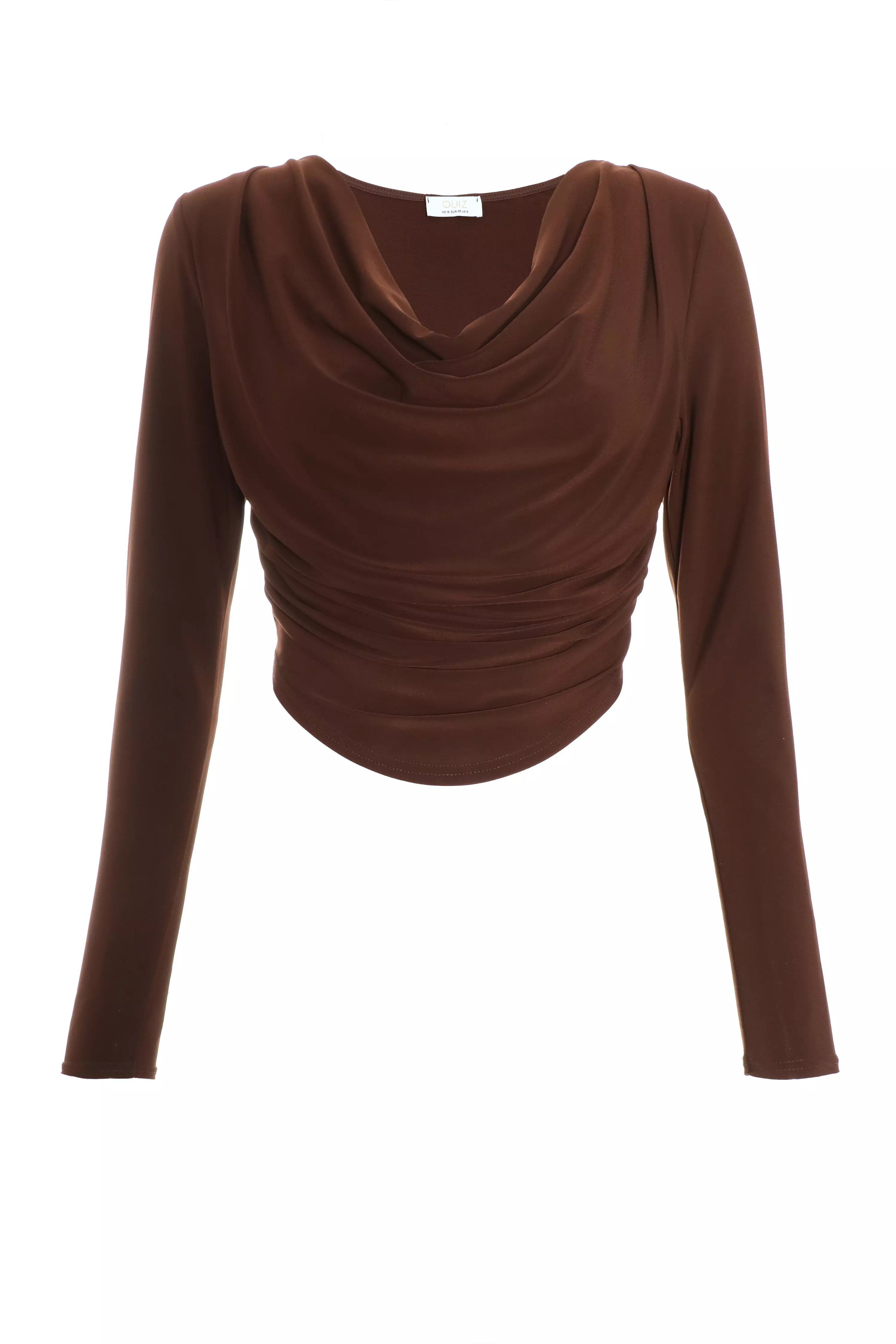 Brown Cowl Long Sleeve Top