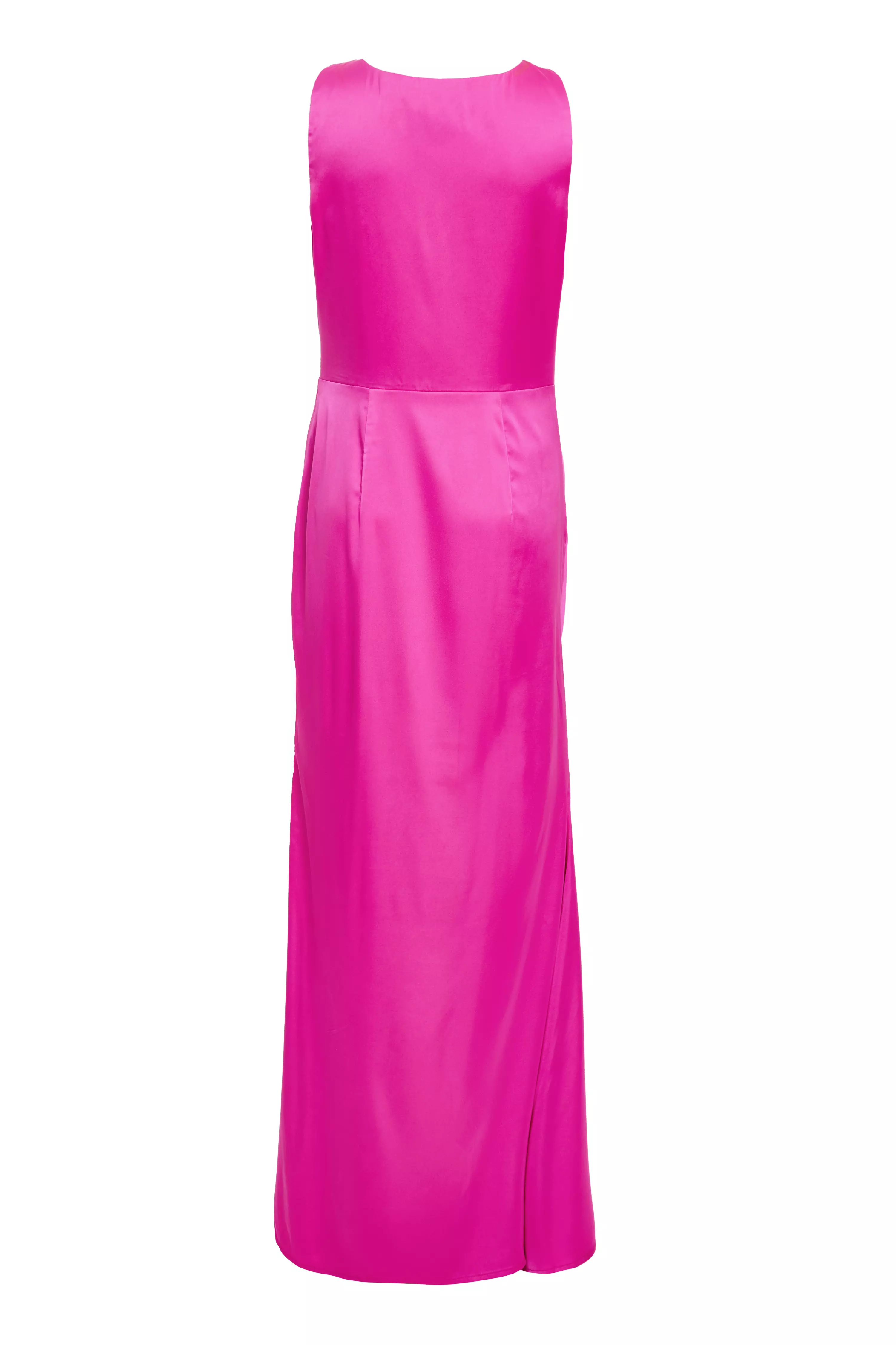 Pink Satin Ruched Maxi Dress