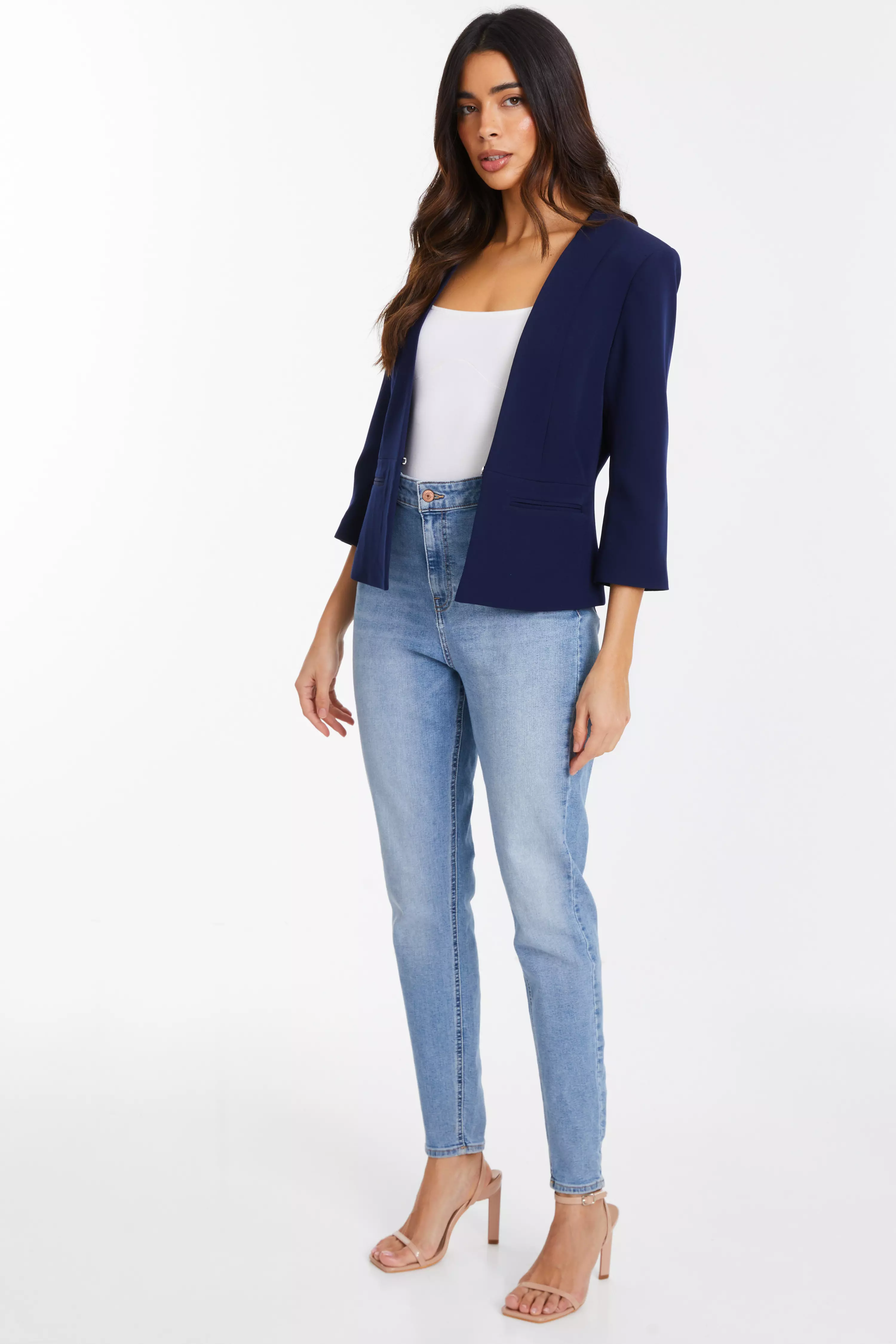 Navy Tailored Cropped Blazer