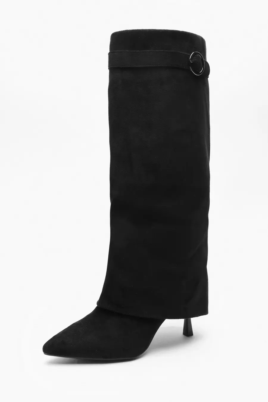 Black Faux Suede Fold Down Boots QUIZ Clothing