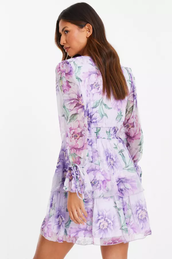 Lilac Chiffon Tiered Skater Dress