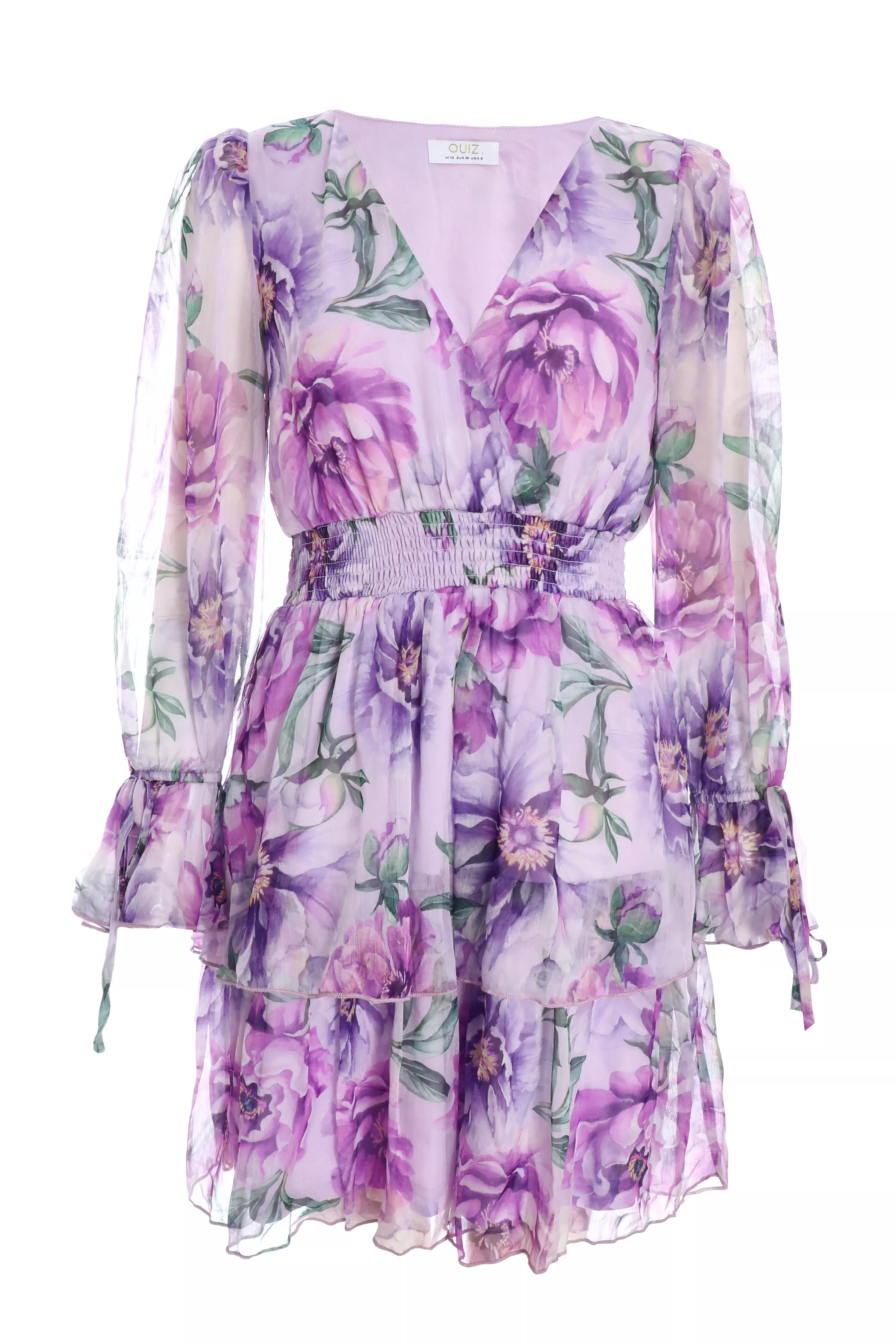 Lilac Floral Chiffon Tiered Skater Dress