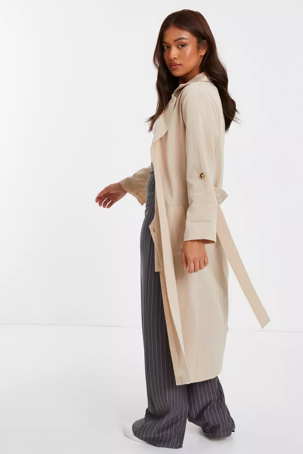 Petite Stone Linen Look Trench Jacket