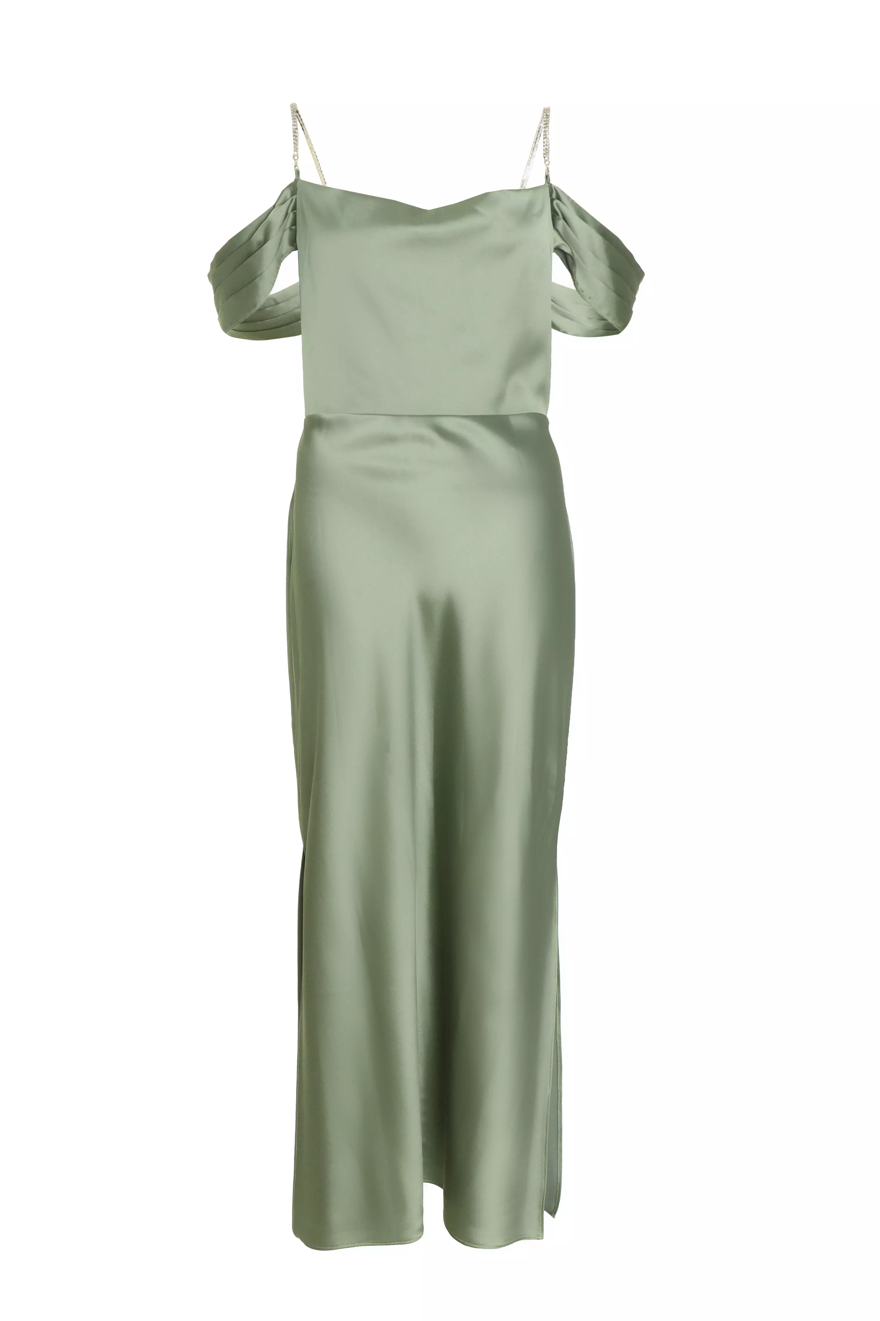 Sage Satin Drop Shoulder Midaxi Dress