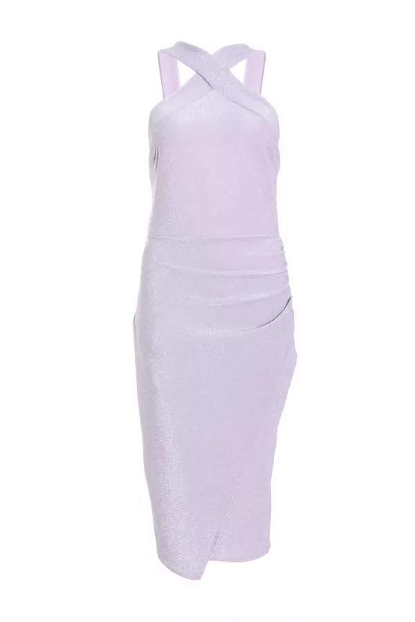 Lilac Glitter Wrap Midi Dress