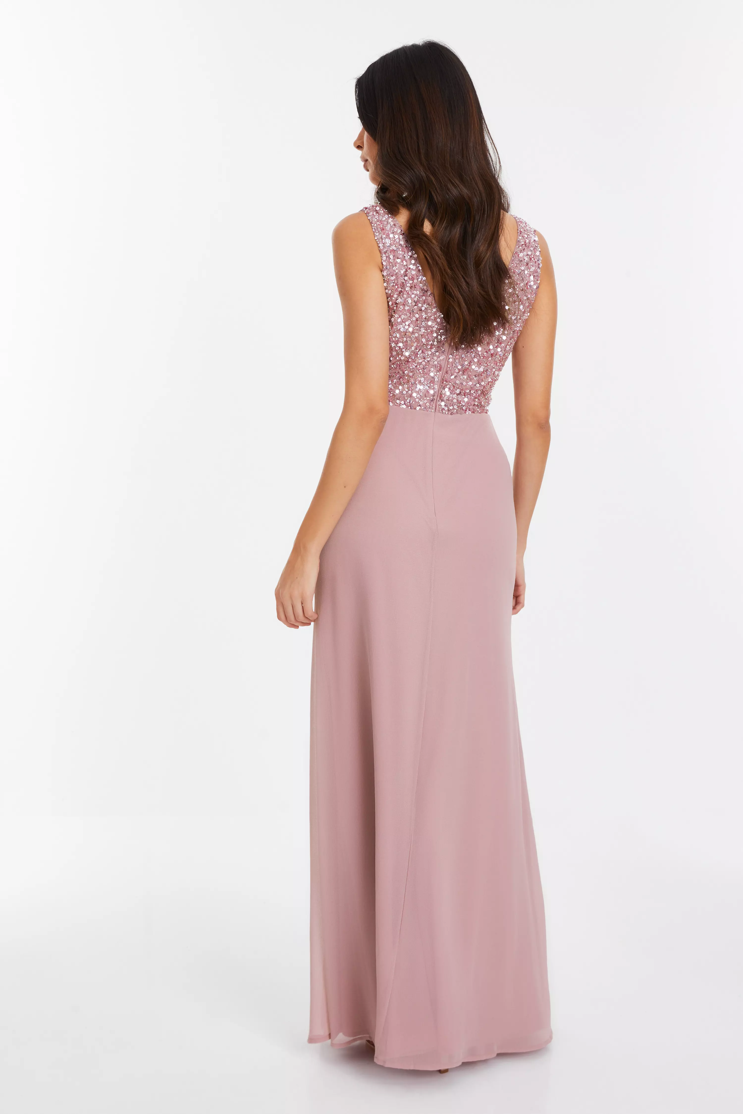 Mauve Embellished Chiffon Maxi Dress