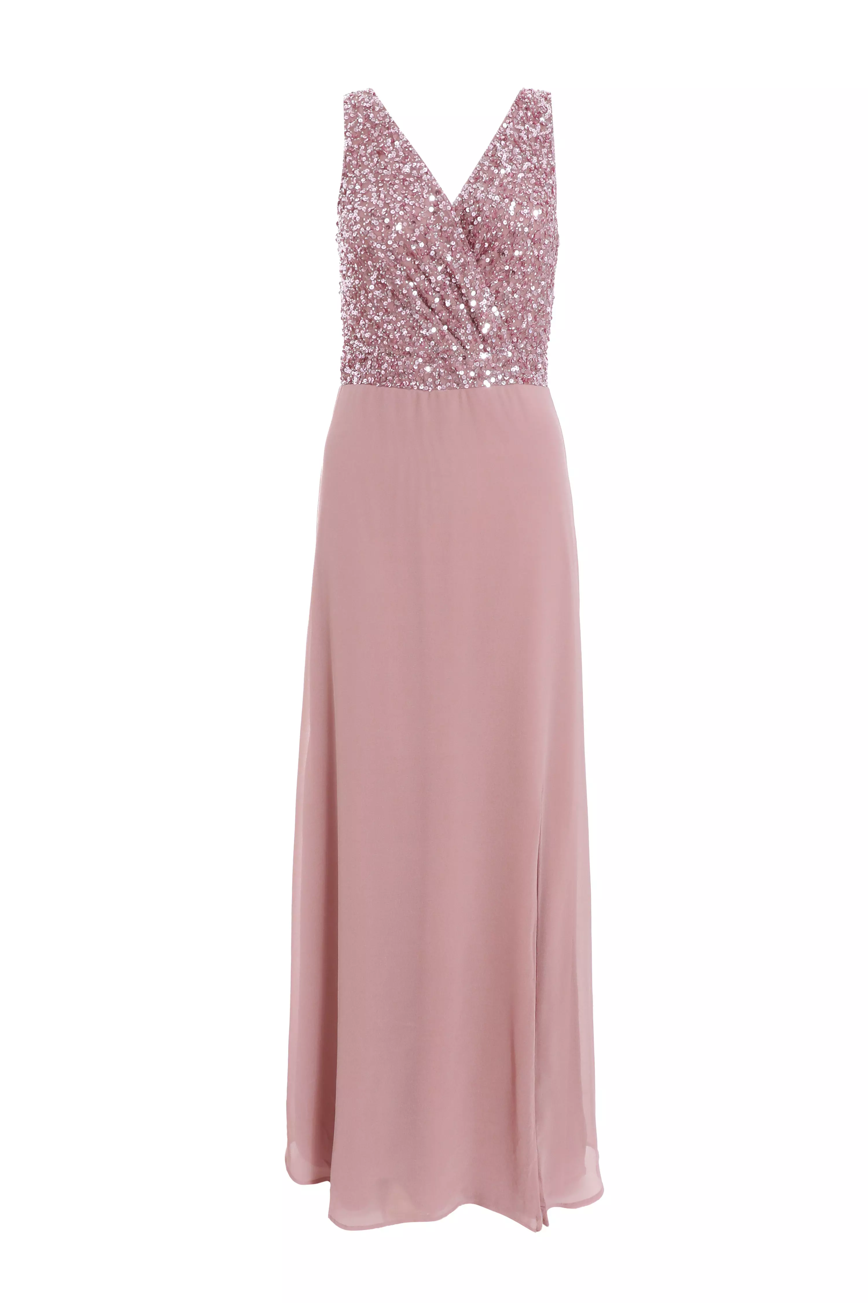 Mauve Embellished Chiffon Maxi Dress