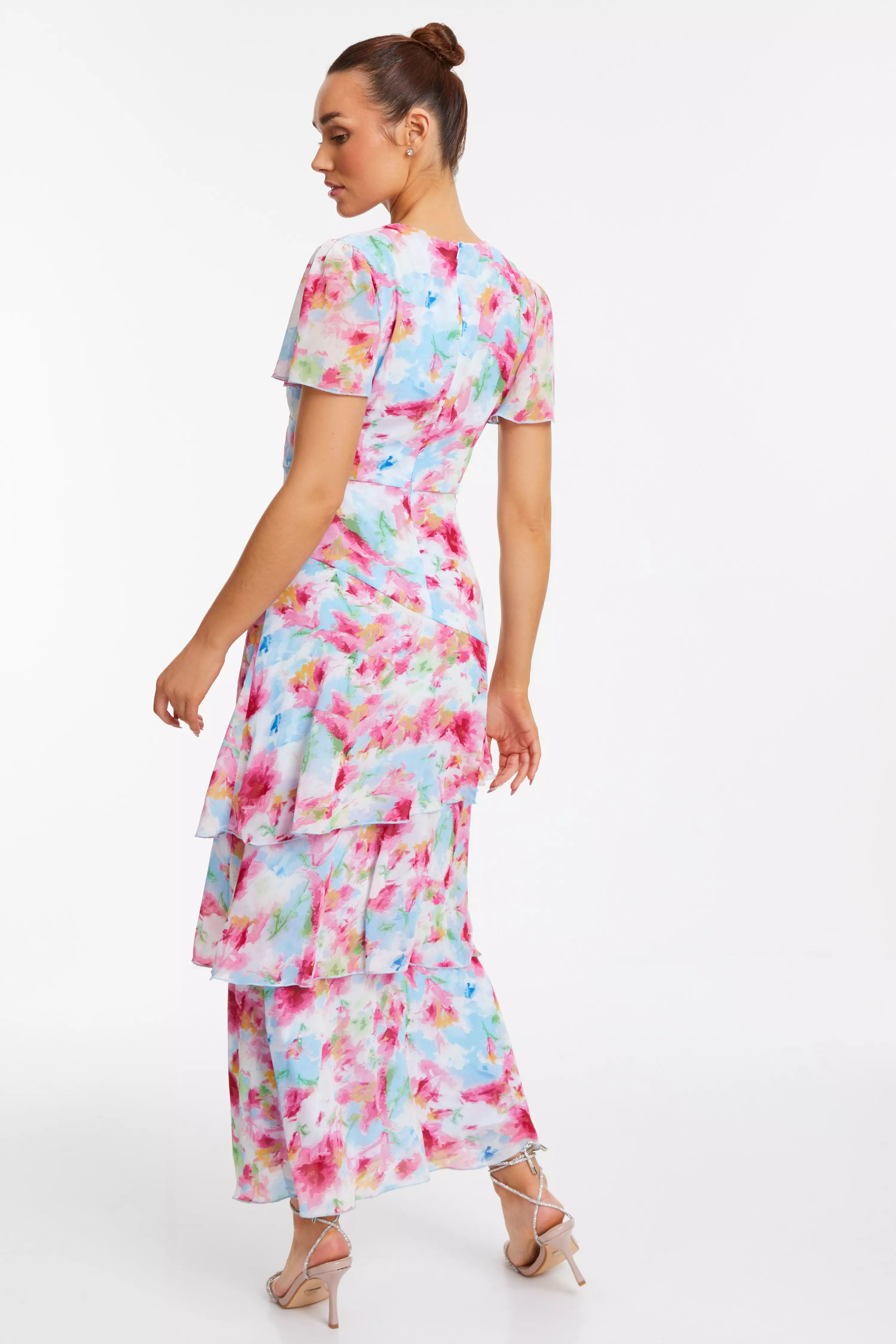 Multicoloured Chiffon Floral Frill Maxi Dress