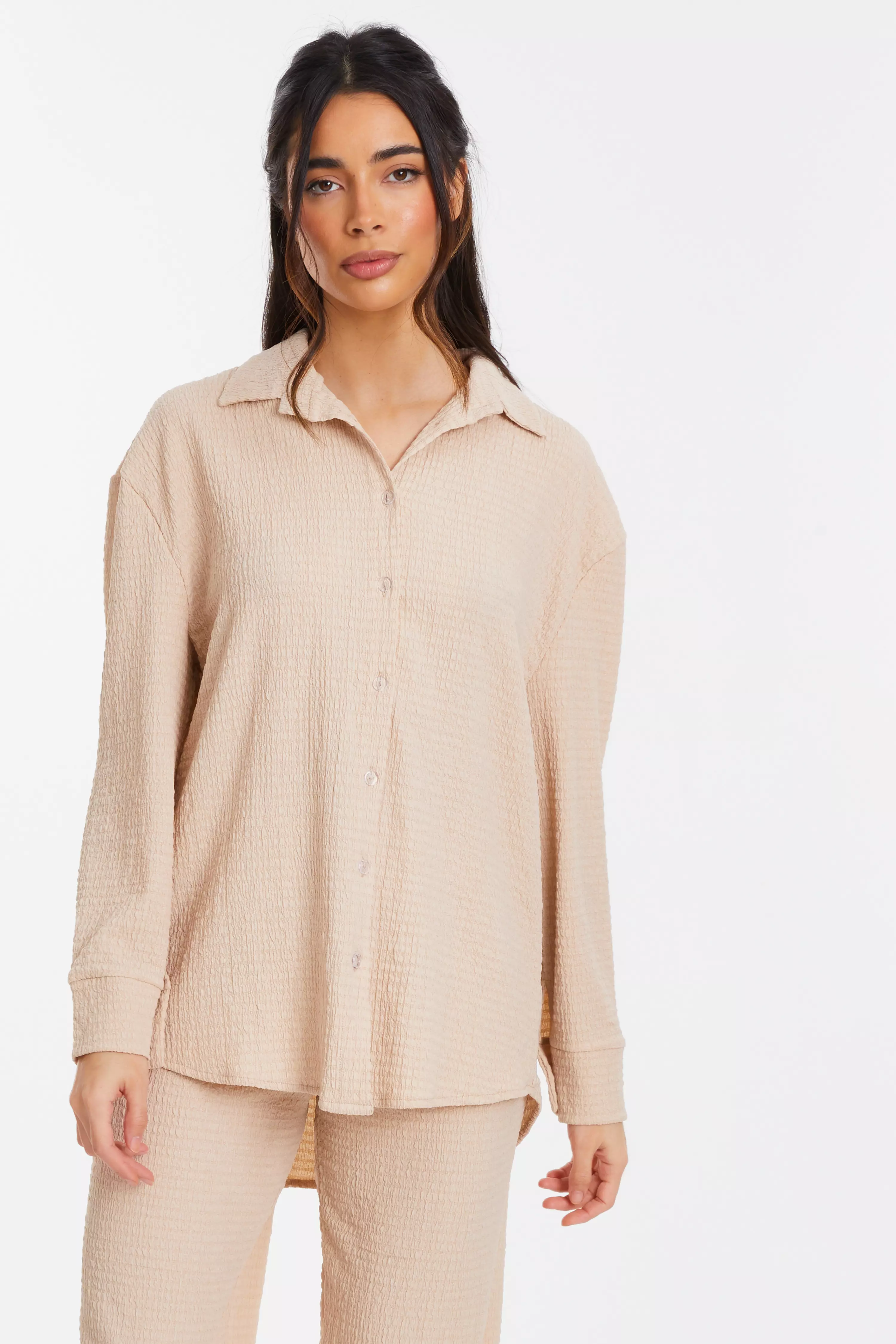 Stone Long Sleeve Textured Button Down Shirt