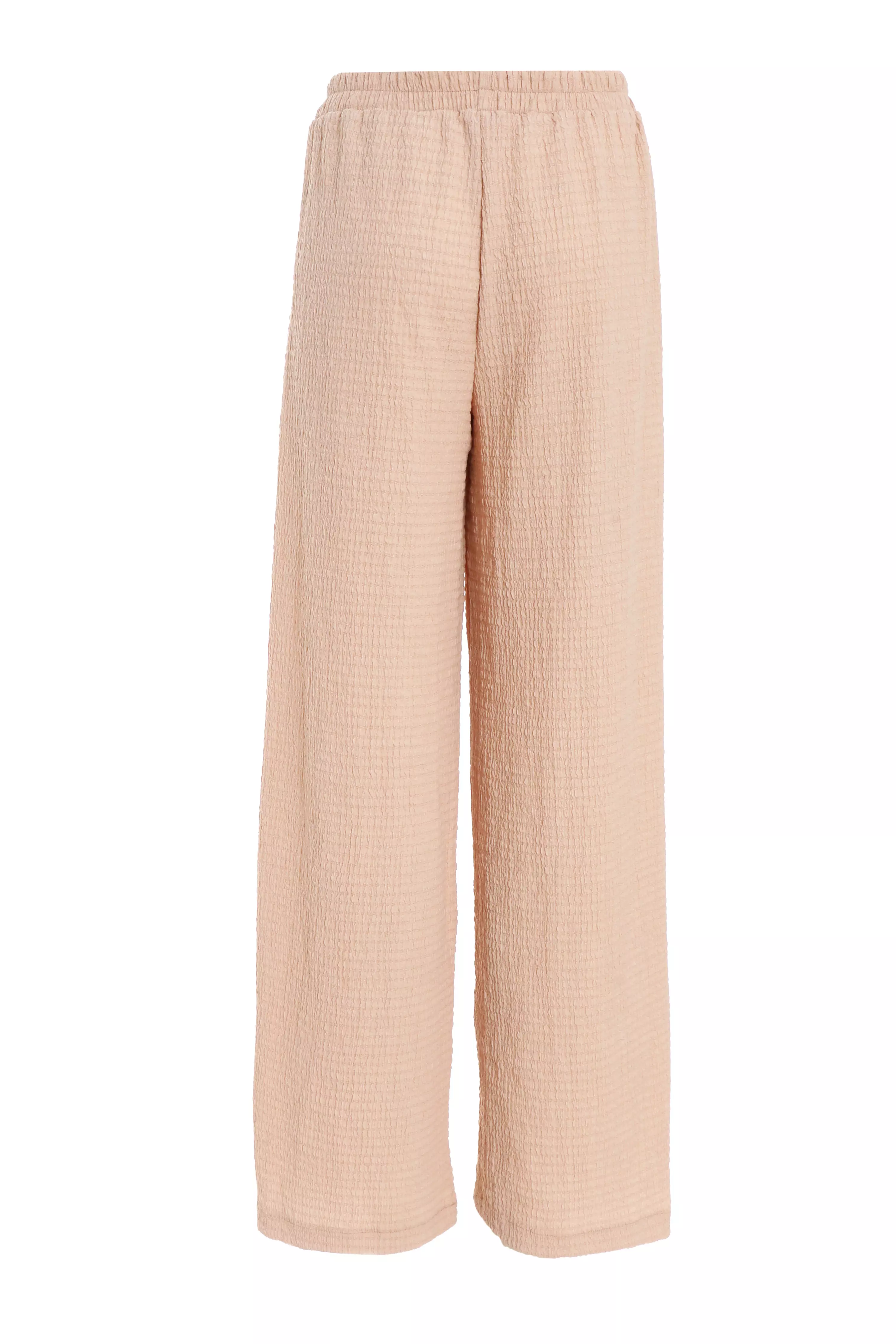 Stone High Waist Textured Palazzo Trousers